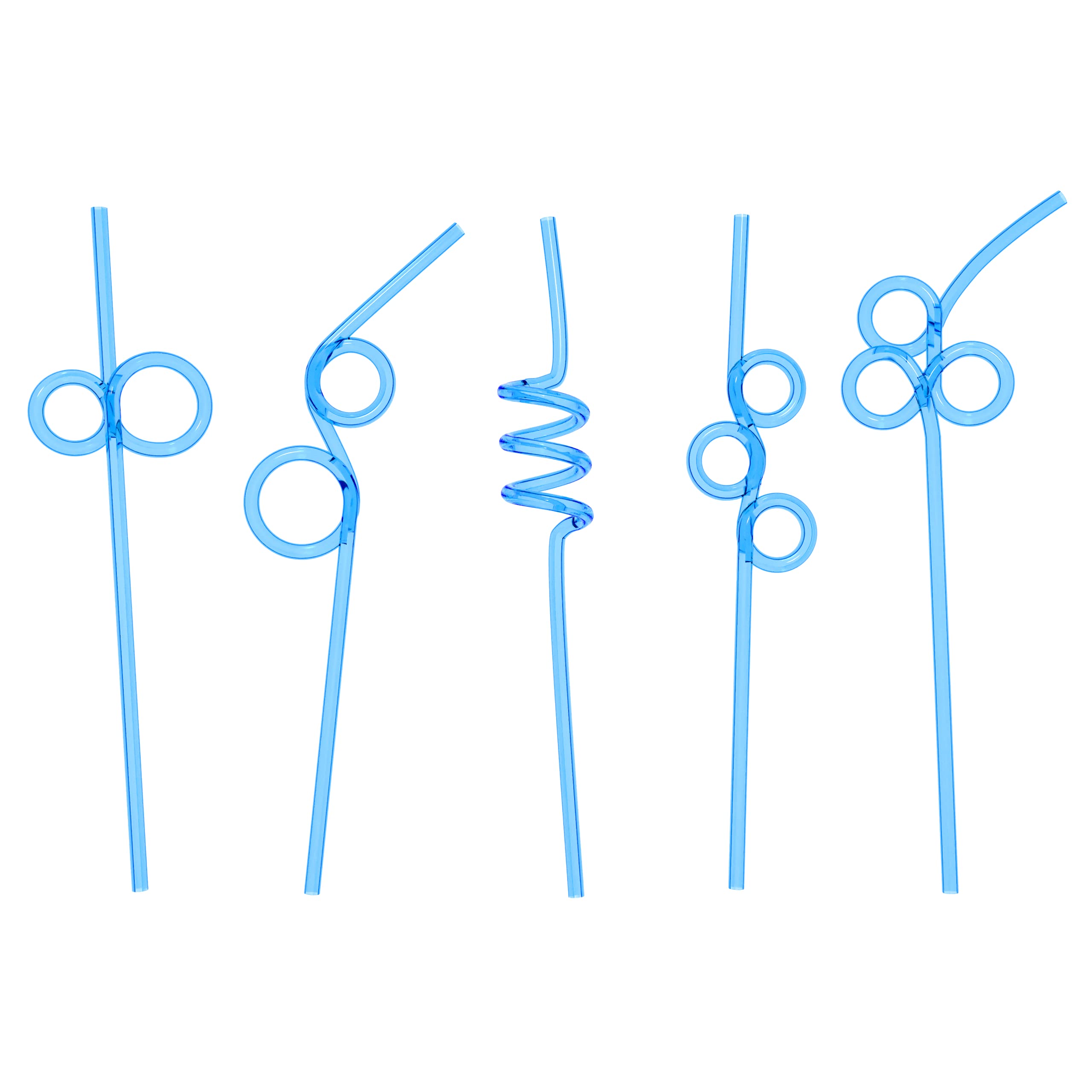 Fiesta First 20 Premium Long Crazy Silly Straws For Kids/Adults Blue, Twisty Twirly Fun Colorful Party Spiral Drinking Straws, R