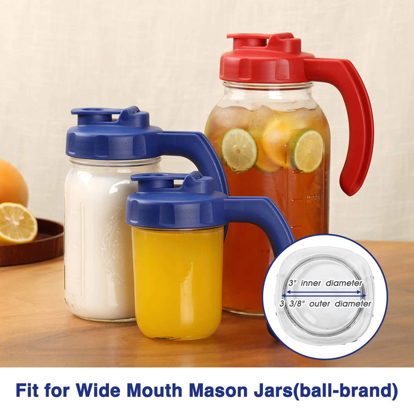 2 Pack Wide Mouth Mason Jar Lids With Handle, Airtight & Leak-Proof Seal, Easy Pouring Spout, Turns Your Mason Jar Into Pitcher,
