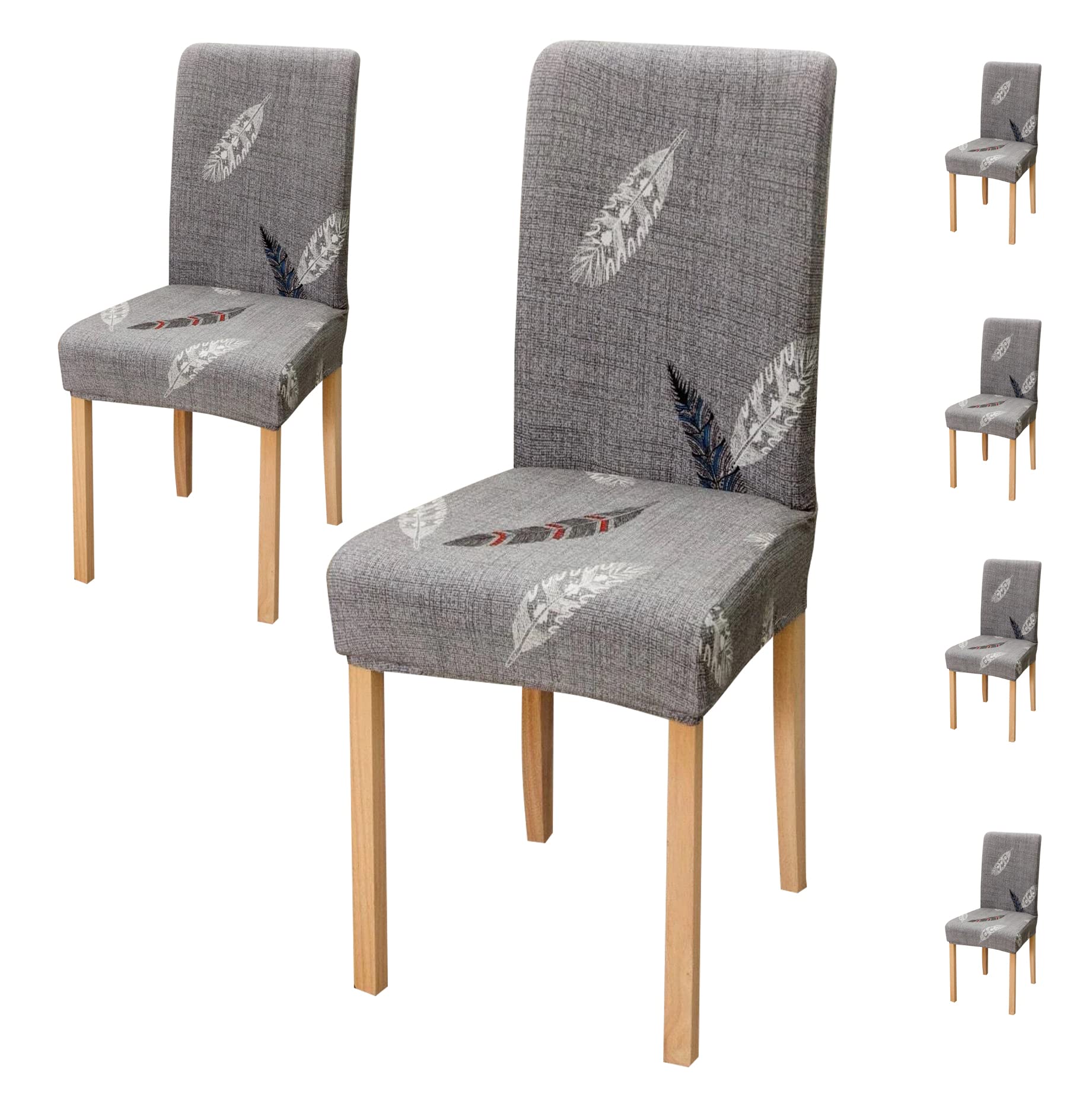 House Of Quirk Polyester Elastic Stretch Removable Washable Short Dining Chair Protector Seat Slipcover - (6 Chair Cover, Grey F