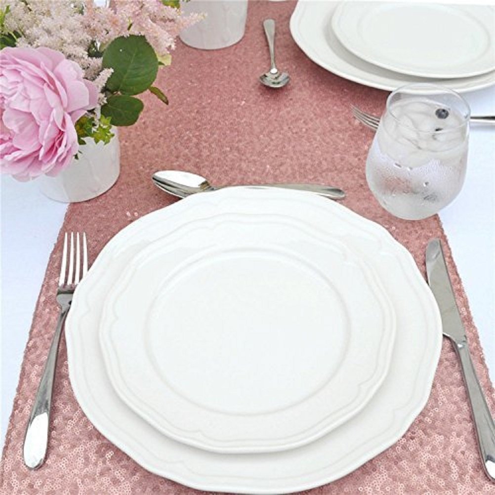 Trlyc Sequin Table Runner - 12X108 Inch Blush Table Runner Glitter Sequin Table Decoration For Party Wedding Baby Shower Christm