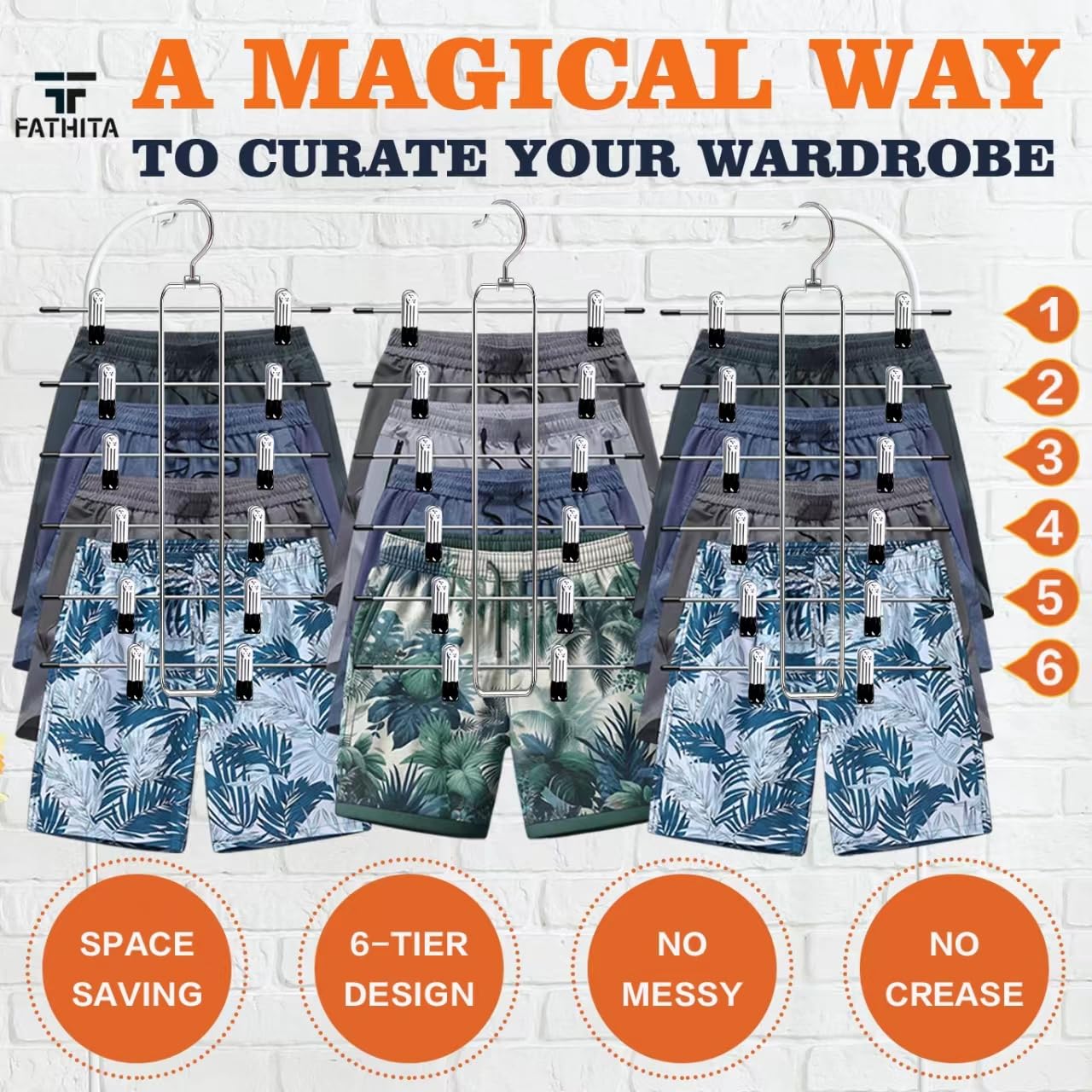 4 Pack Pants-Hangers-Space-Saving,College-Dorm-Room-Essentials,6 Tier Skirt-Hangers With Clips For Closet Organizer,Closet-Organ