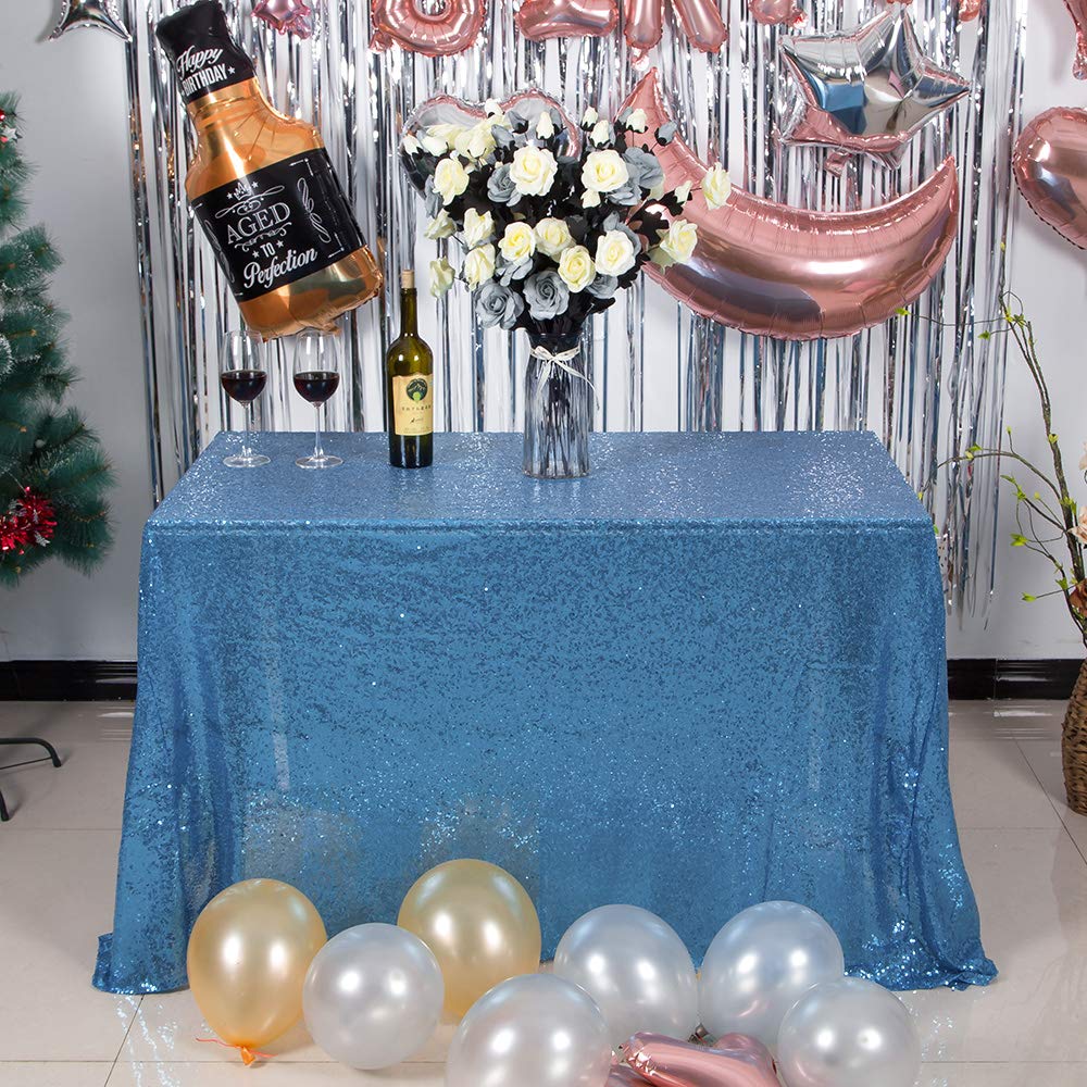 Jyflzq Baby Blue Sequin Tablecloth 90 X 132 Rectangular Sparkly Drape Table Cloths Table Cover Overlay For Wedding Birthday Part