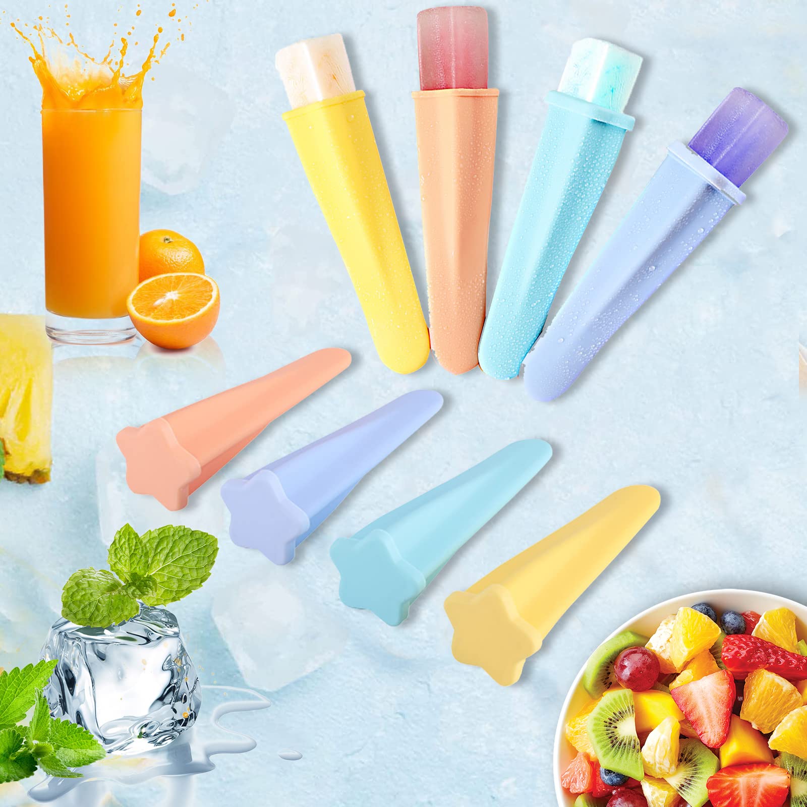 Silicone Ice Pop Molds, 8 Pcs Reusable Hand Held Silicone Ice Popsicles Makers For Kids, Multicolored Round Shaped Ice Pop Molds
