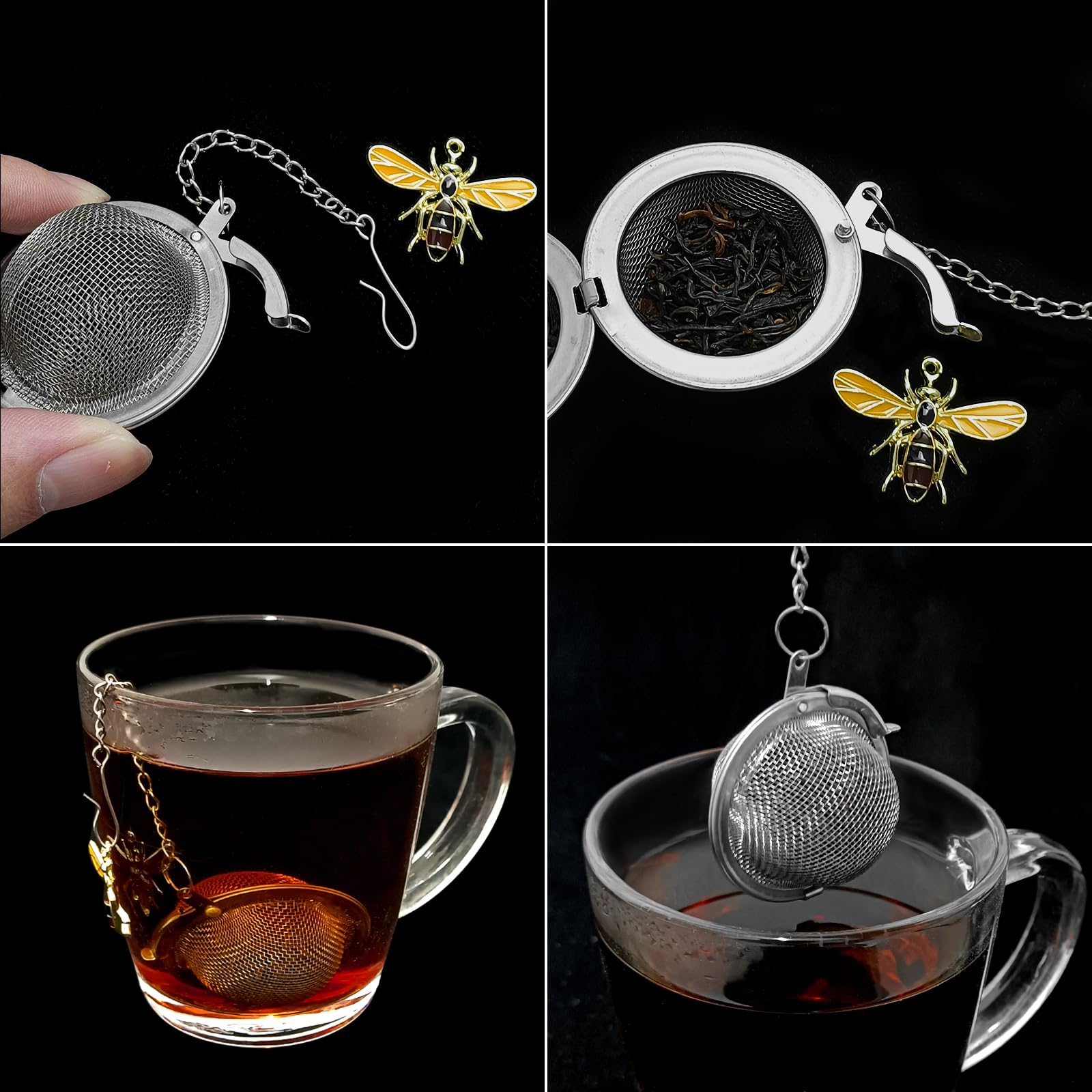 Stainless Steel Mesh Tea Infuser, 2.1 Inch Tea Ball With Honey Bee Pendant Tea Strainer Tea Diffuser Tea Steeper For Filtering T