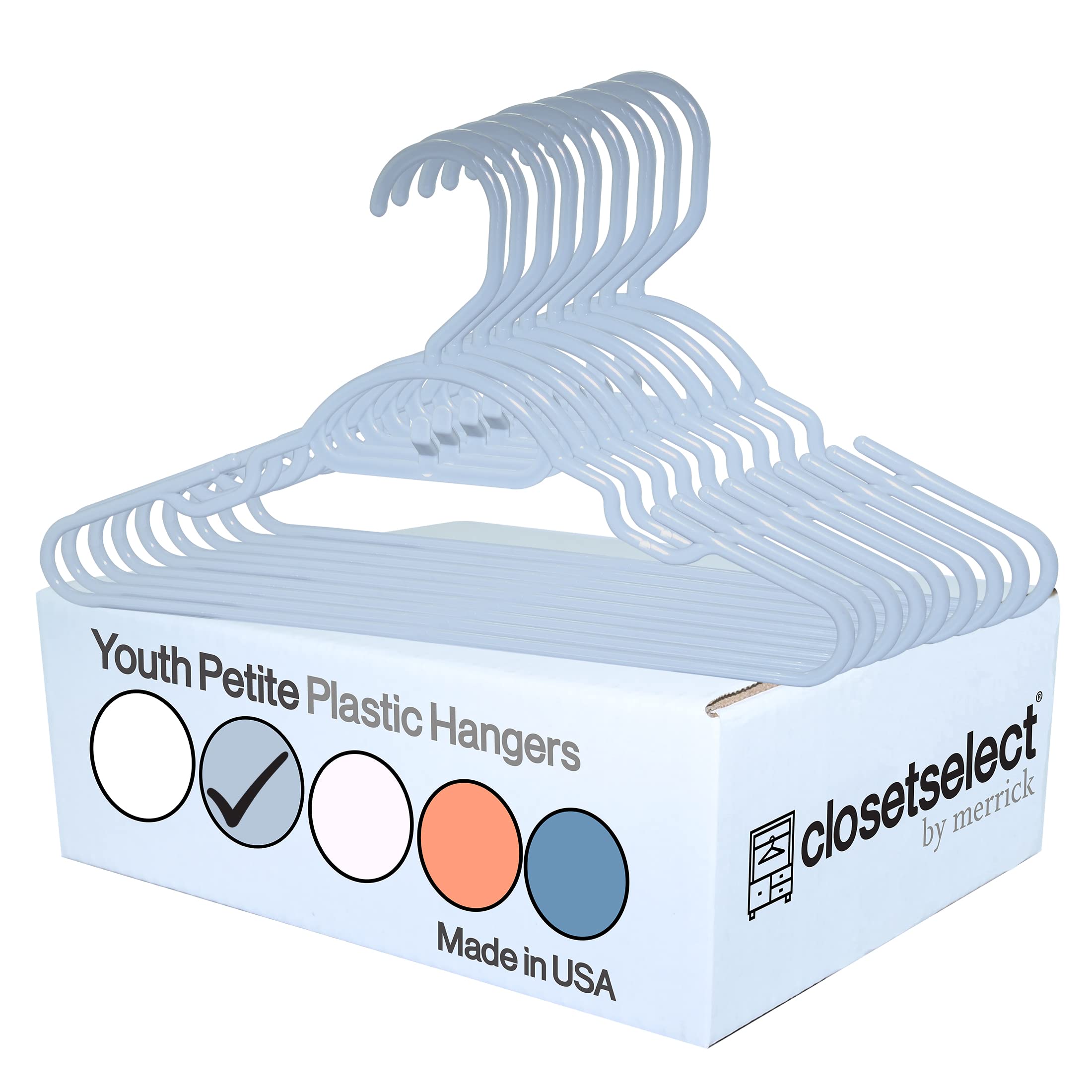 30 Pk Grey Youth Petite Plastic Hangers For Children Clothes Sizes 8 To 14, Petite, Teen, Preteen, Junior, 30 Pack (Grey)