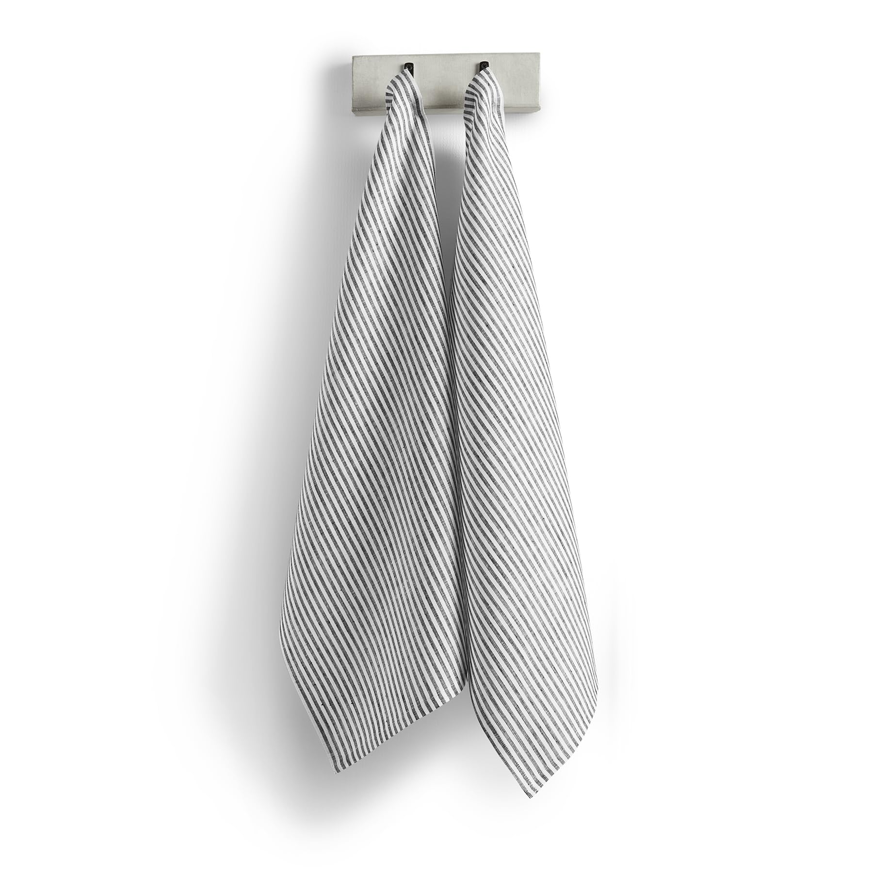 Solino Home Linen Kitchen Towels Set Of 2 - Black And White 17 X 26 Inch - 100% Pure Linen Narrow Stripe Kitchen/Tea Towels - Ma