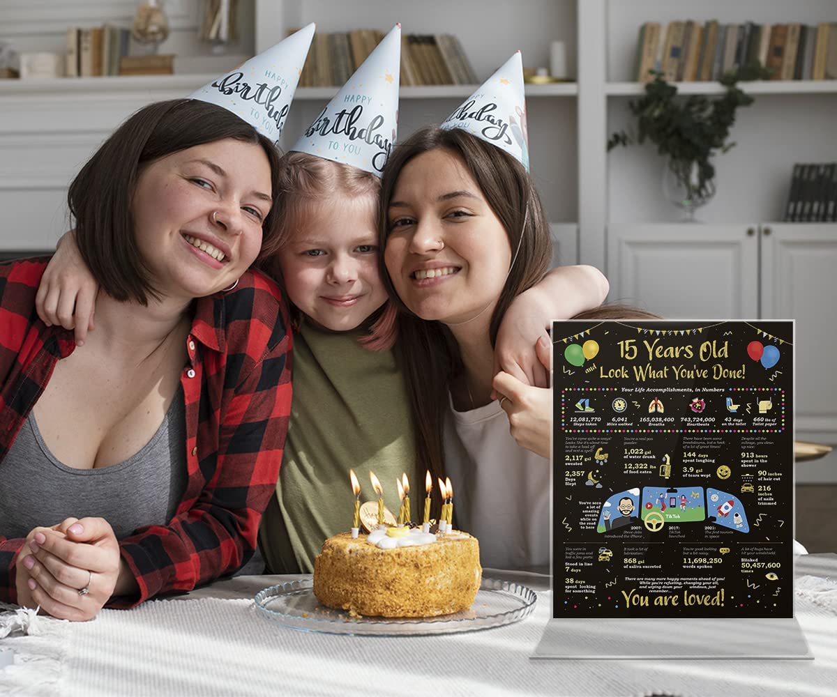Card Birthday Boy's or Girl's Life in Numbers - 15th Birthday Decorations - Girl Boys Birthday Gift Ideas for 15 Years Old - 15th Birthday Gifts for Girls or Boy - 15 Birthday Poster [Unframed 8x10]