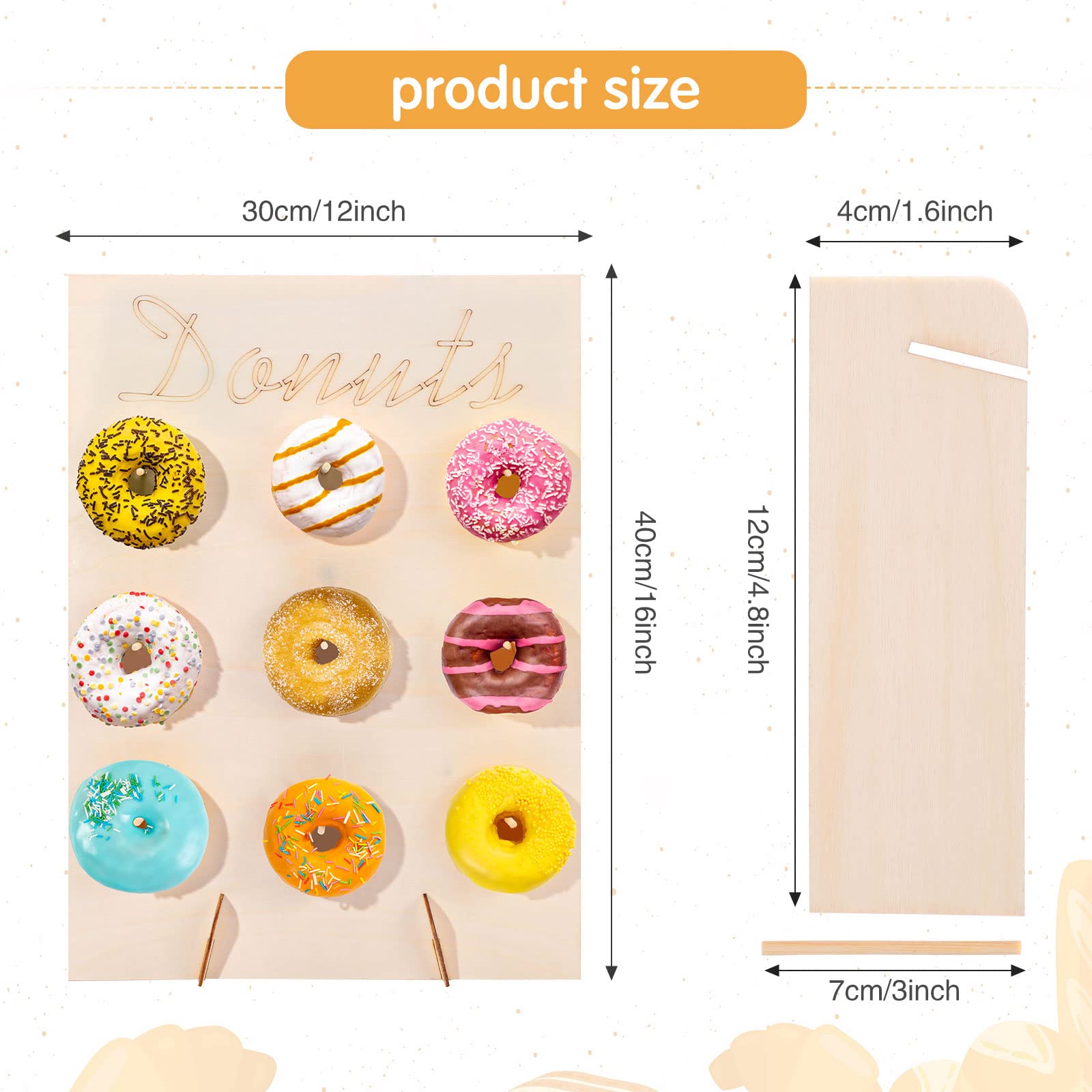 Yulejo 6 Pcs Donuts Display Stands Set Include 2 Pcs Donuts Wall Display Stands Diy Doughnuts Board Holder 4 Pcs Wood Donut Stan