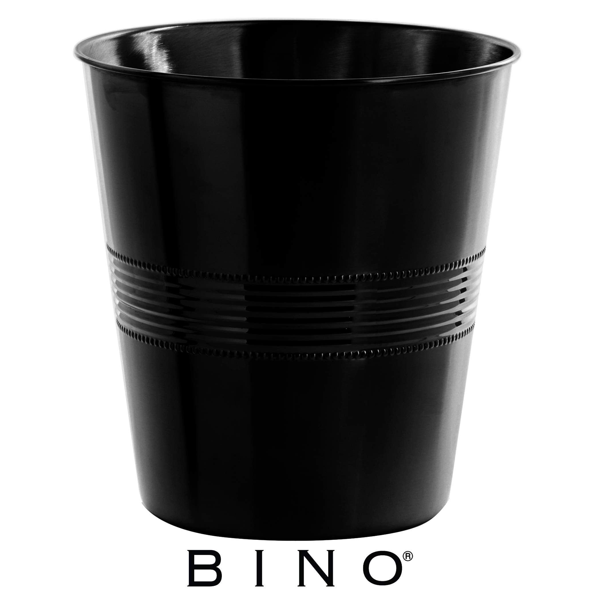 Bino Metal Waste Basket Bathroom Trash Can For Bedroom, Home Office, Dorm, College, Kitchen (Matte Black Corrugated Stripe)