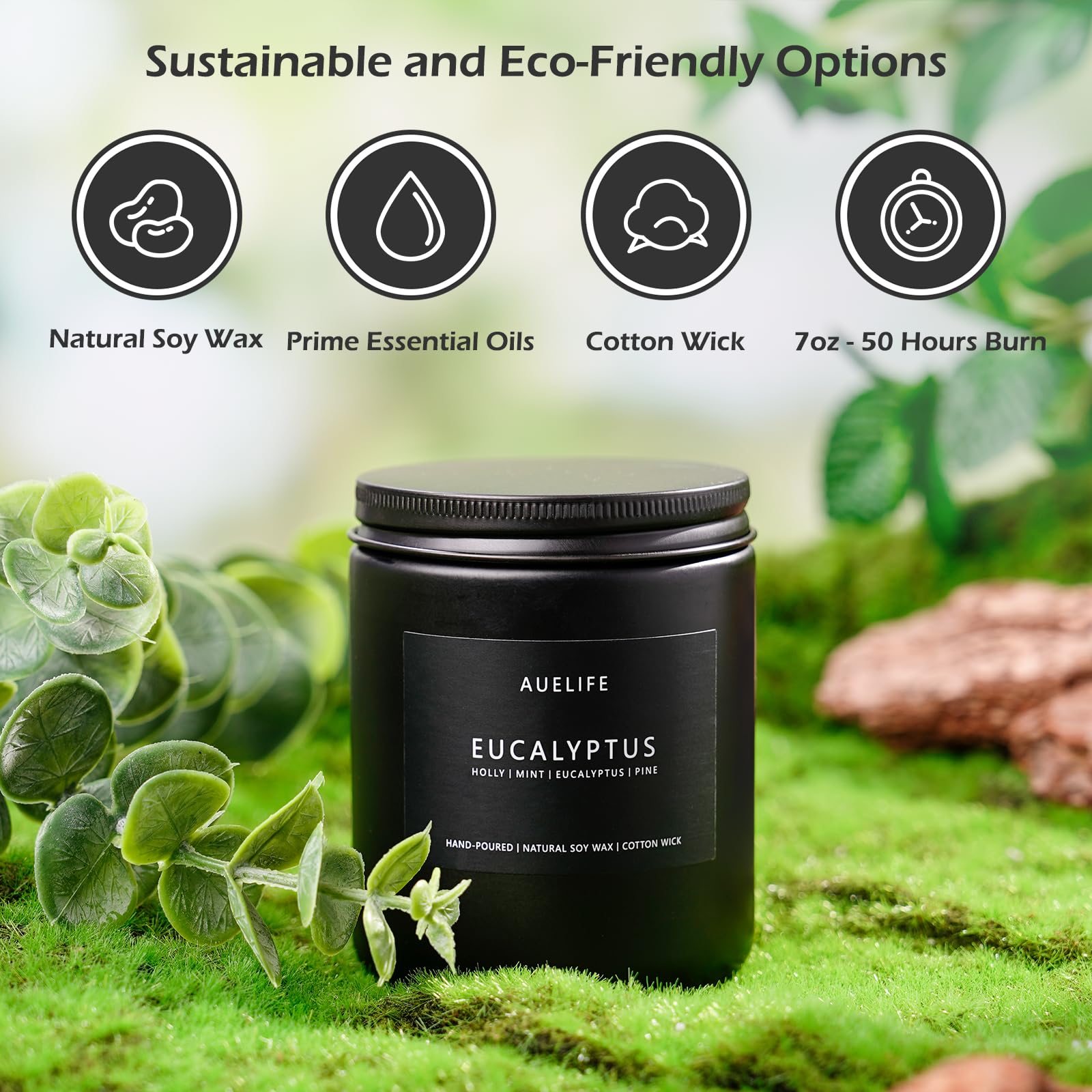 Eucalyptus Candle | Eucalyptus Scented Candles, Eucalyptu Leaf Fragrance for Indoor & Outdoor, Summer Candle Gifts, Natural Soy