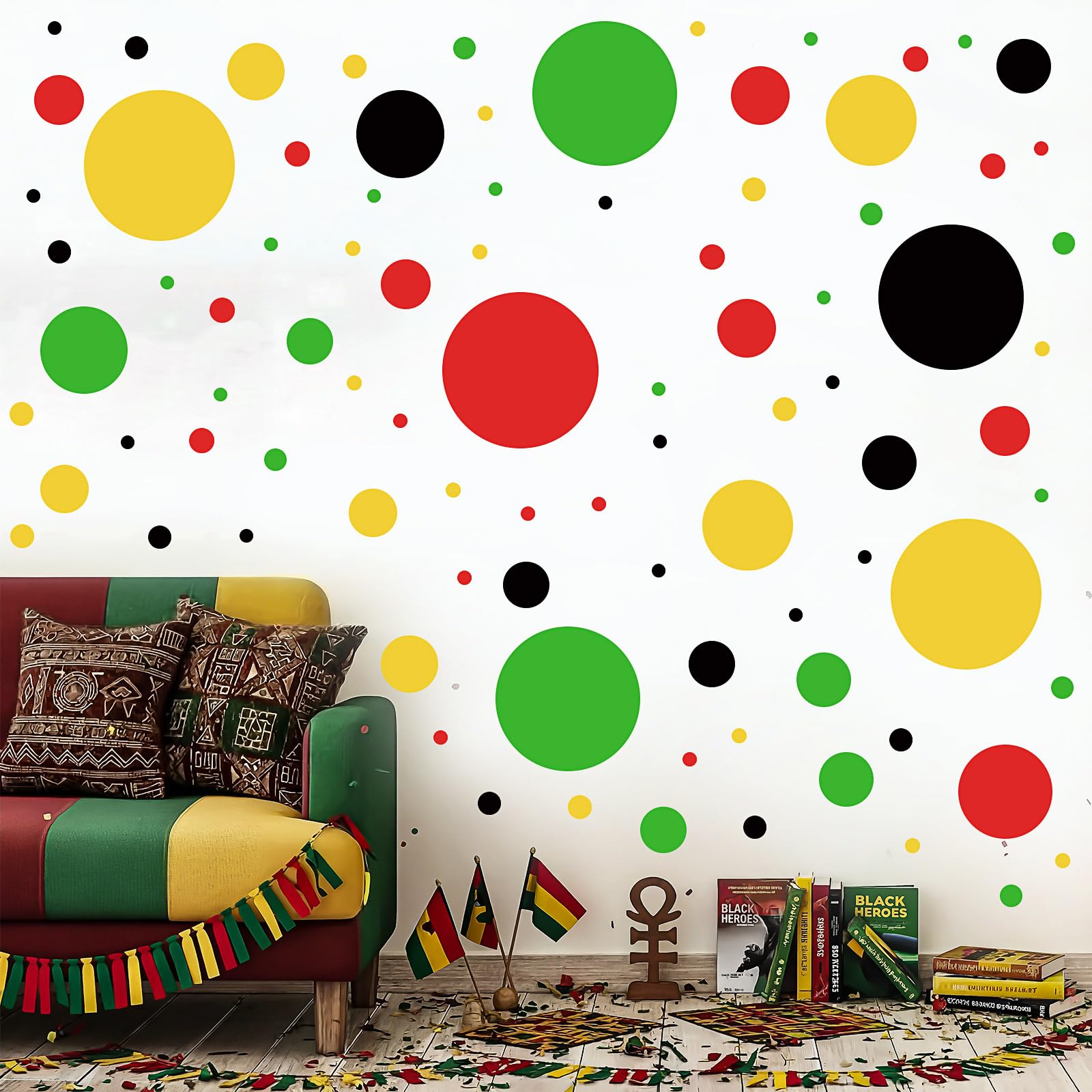 Zonon 264 Pcs Polka Dot Wall Decals for Black History Month Decorations Circle Wall Sticker Vinyl Peel and Stick Removable for J