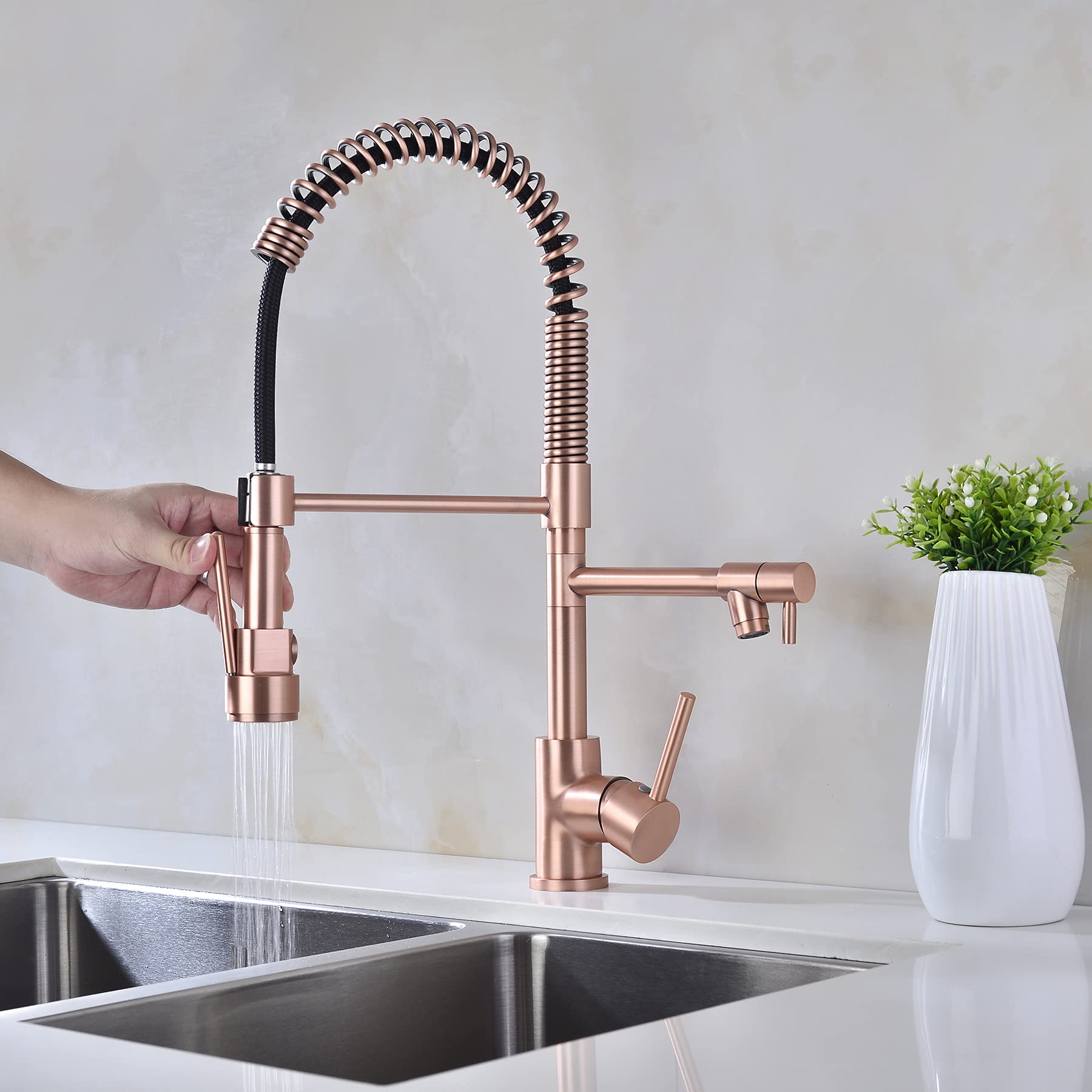 Avola Classical Kitchen Faucet,Single Handle Kitchen Sink Faucets,Copper Kitchen Faucet With Pull Down Sprayer,Rose Gold Kitchen