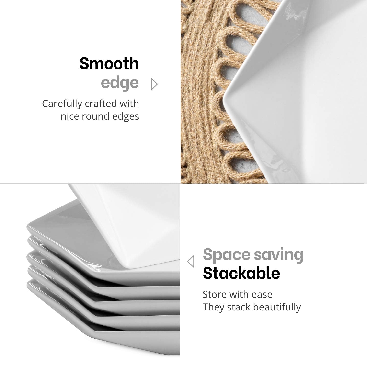 Mitbak 20 Ounce Bone China Soup Bowls | Set Of 6 Diamond Shaped White Serving Bowl Plates For Soup, Ramen, Cereal, Pasta, Fruit,