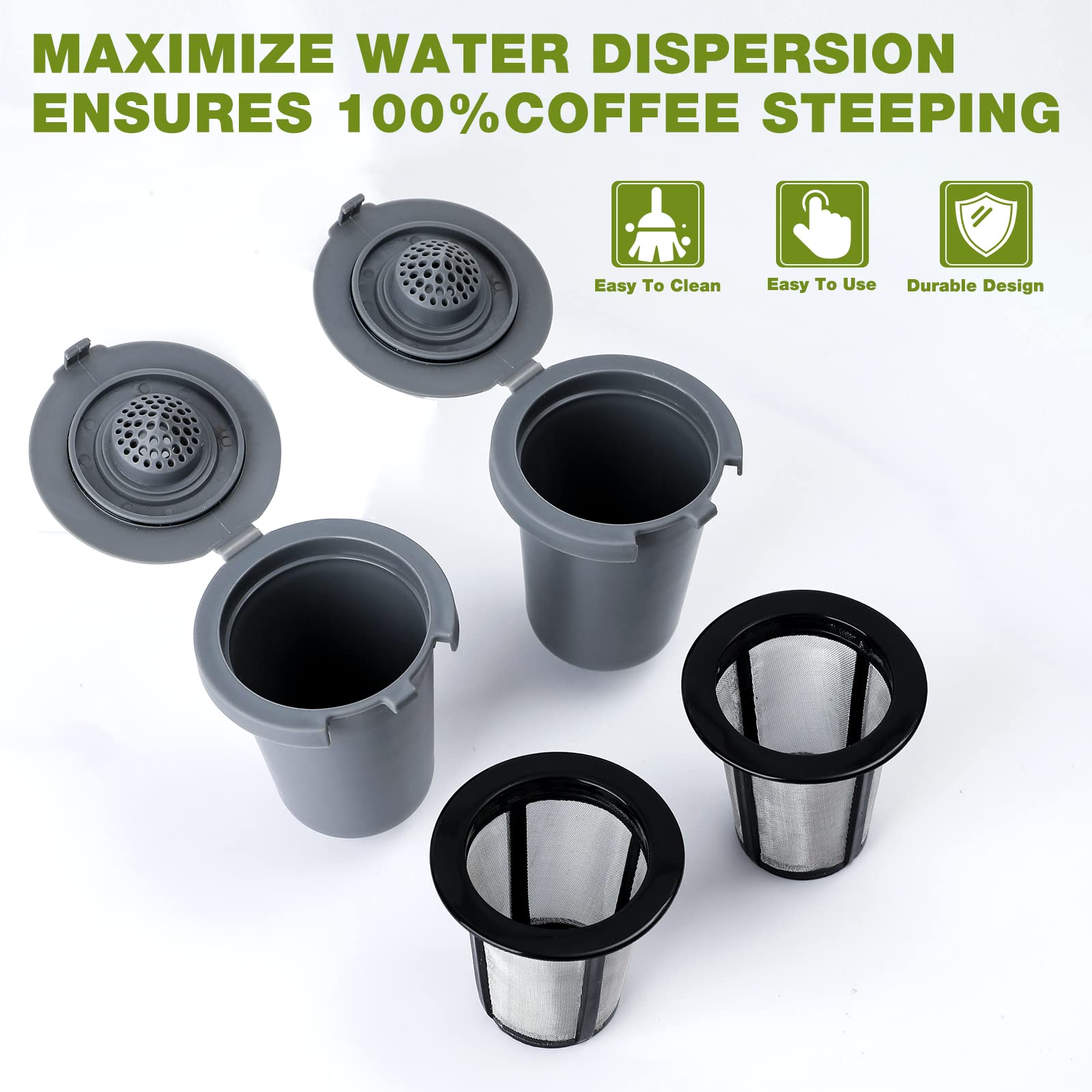 2Pcs Reusable Coffee Filter Cups, Compatible With Ss-Rfc Single Serve Brewer Coffe Maker, Gray Home Barista Filter Cup, Bpa-Free