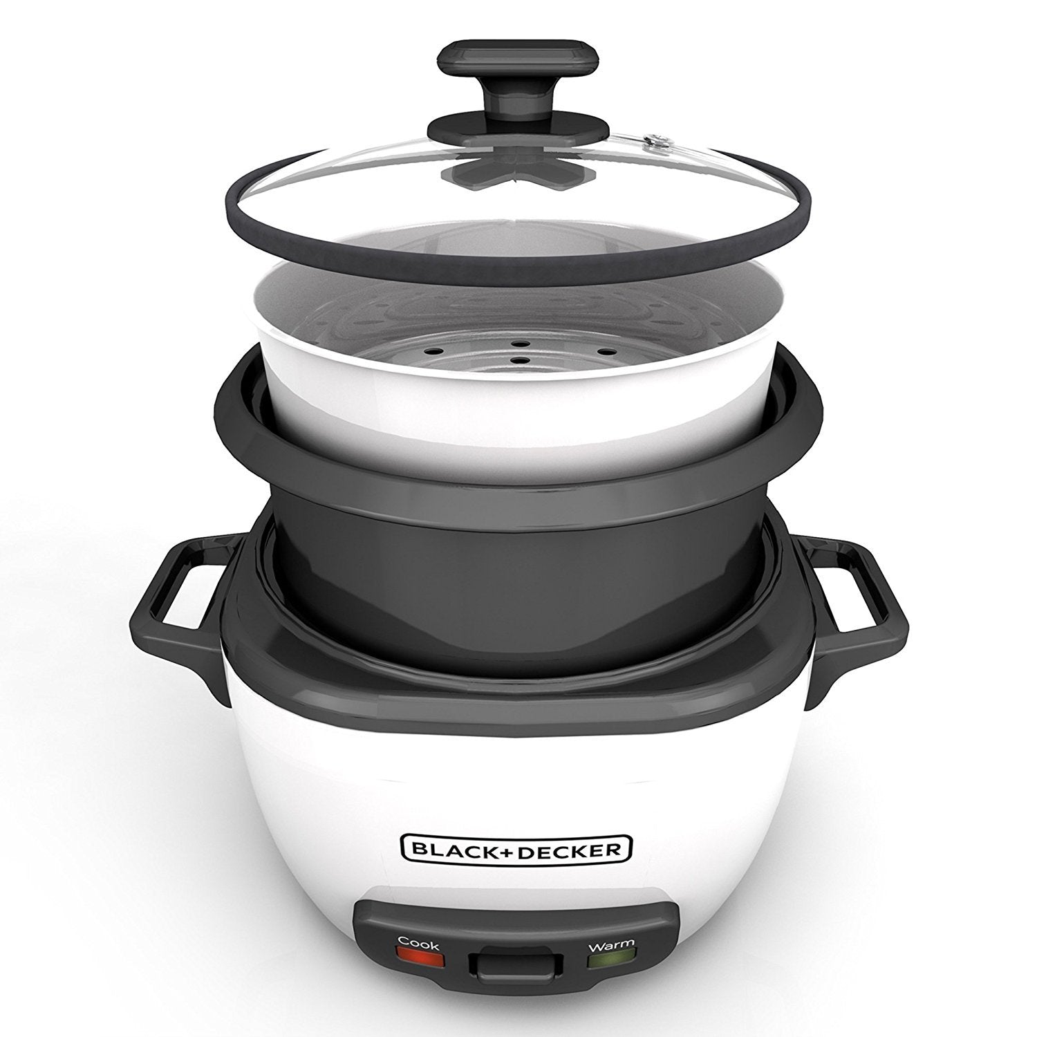 Black+Decker 2-In-1 Rice Cooker And Food Steamer, 16 Cup (7 Cup Uncooked), White, Rc516C
