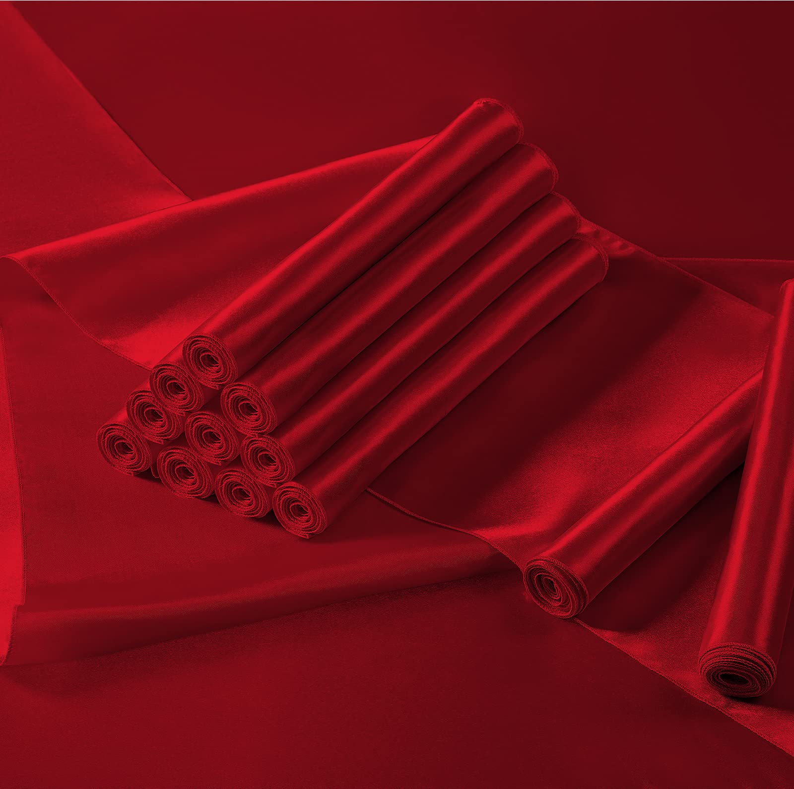 Manyshofu 12Pcs Satin Red Table Runner - 12 x 108 Inch Long Size  Party Table Runner Decor Bright & Smooth Wedding Decorations Table Runner for Banquet Chef Birthday Buffet Dinner Graduations