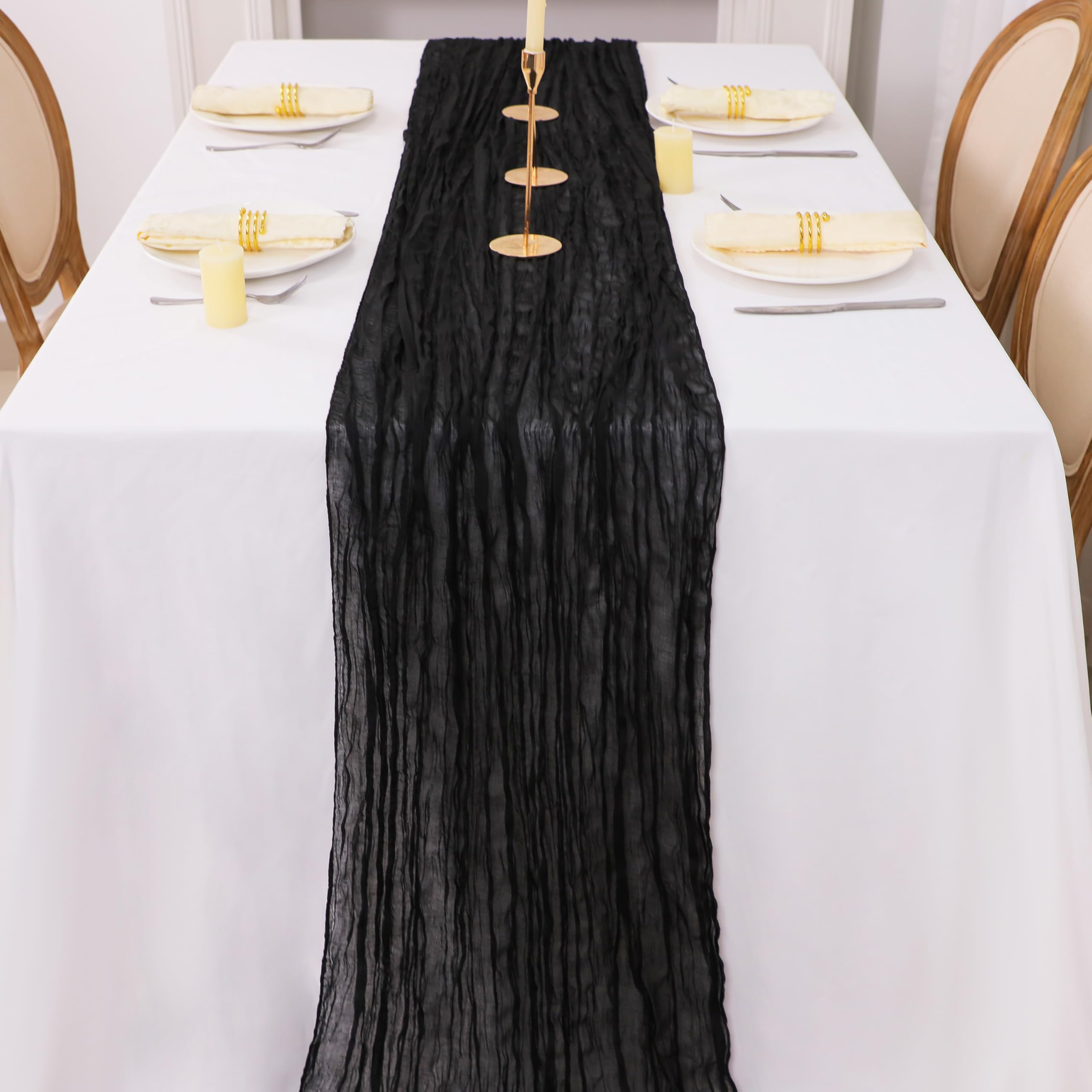 Snowkingdom 6Pcs 13 Ft Black Cheesecloth Table Runner, 160 Inch Long Cheese Cloth Boho Gauze Table Runner For Wedding Bridal Bab