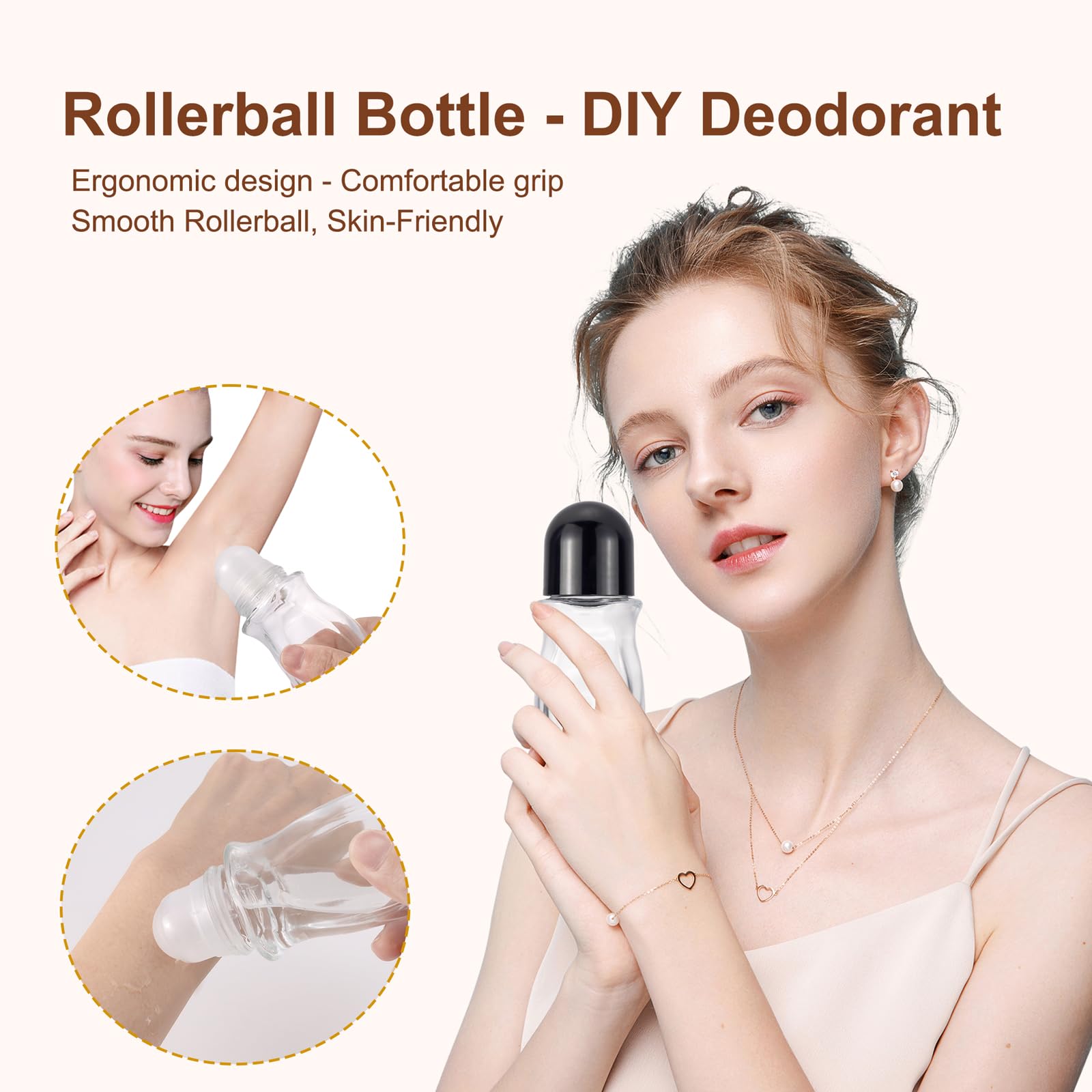 Jiuwu Clear Roll On Bottles,3 Pack Roller Bottles For Deodorant,50 Ml Essential Oil Roller Bottles,Empty Glass Bottle With Plast