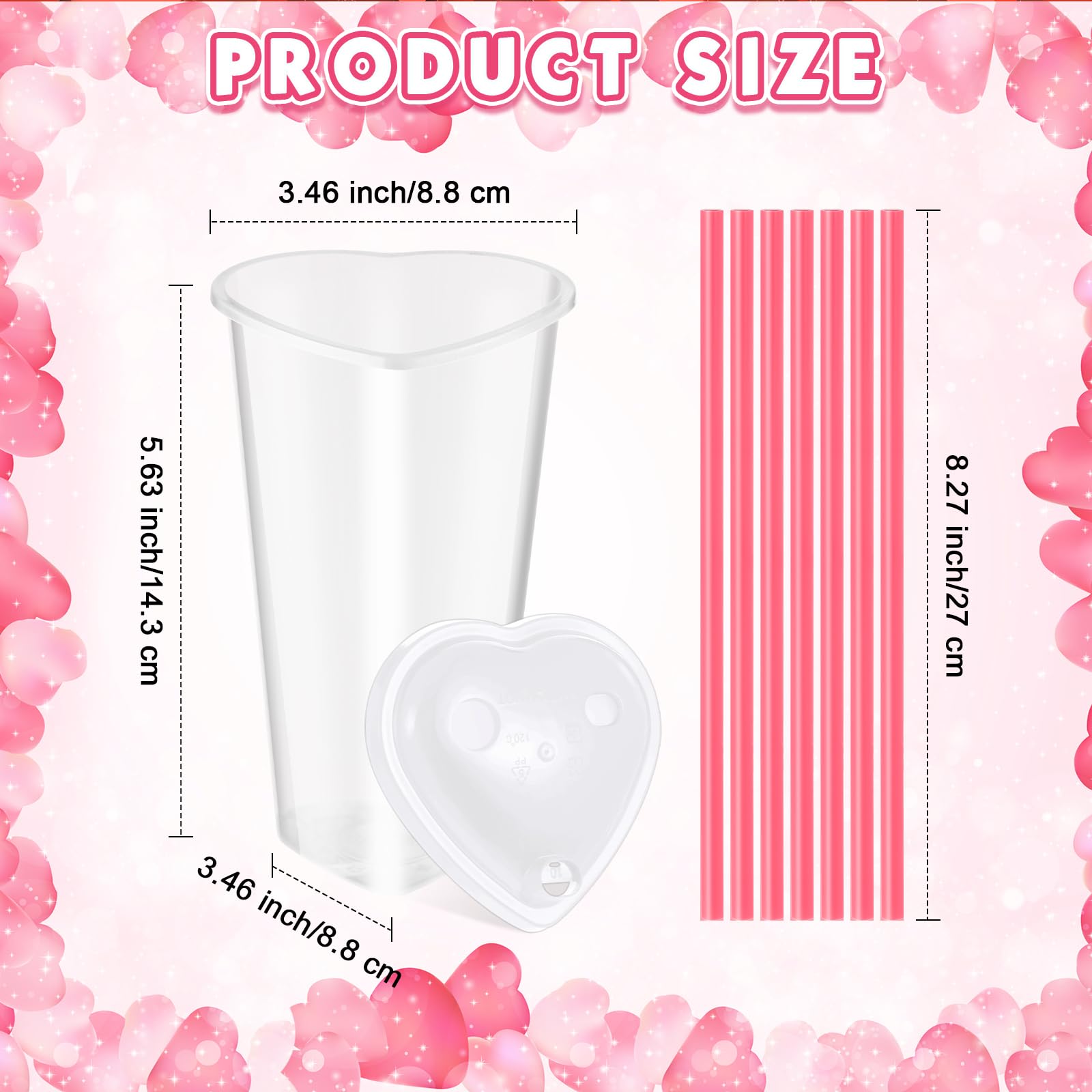 Potchen 60 Set Valentines Day Plastic Cups With Heart Shaped Straws 16 Oz Disposable Cups With Lid And Straws For Valentines Day