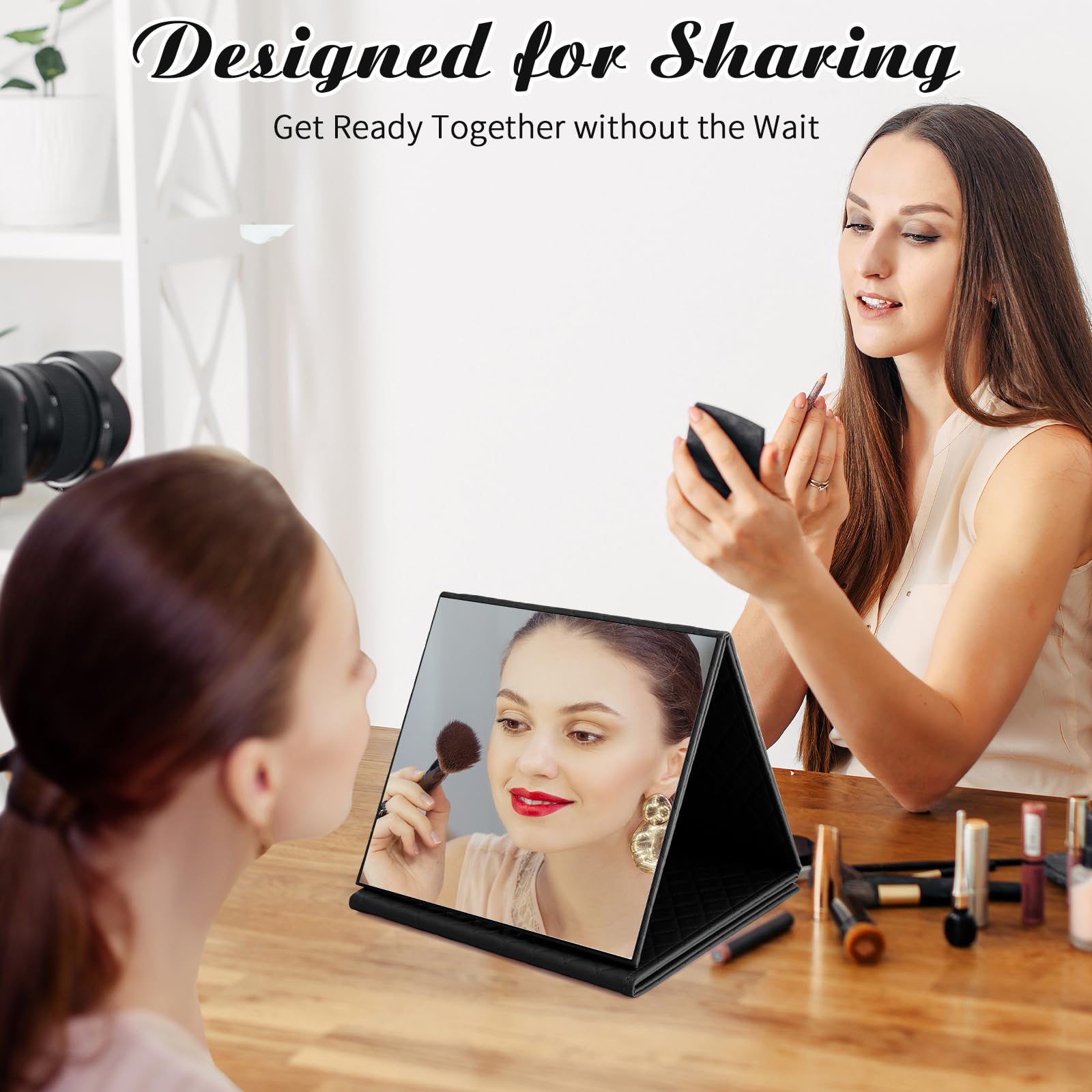Burbell 3 Way Foldable Full Length Mirror With Handle Leather 31.89 X 11.22 Inches Portable Hanging Travel Mirror Rectangular Fo