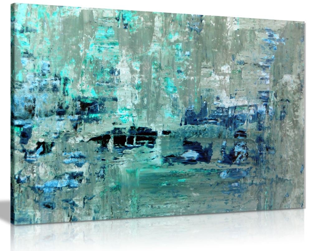 Teal Wall Art Grey Abstract Canvas Wall Art Picture Print (24X16)