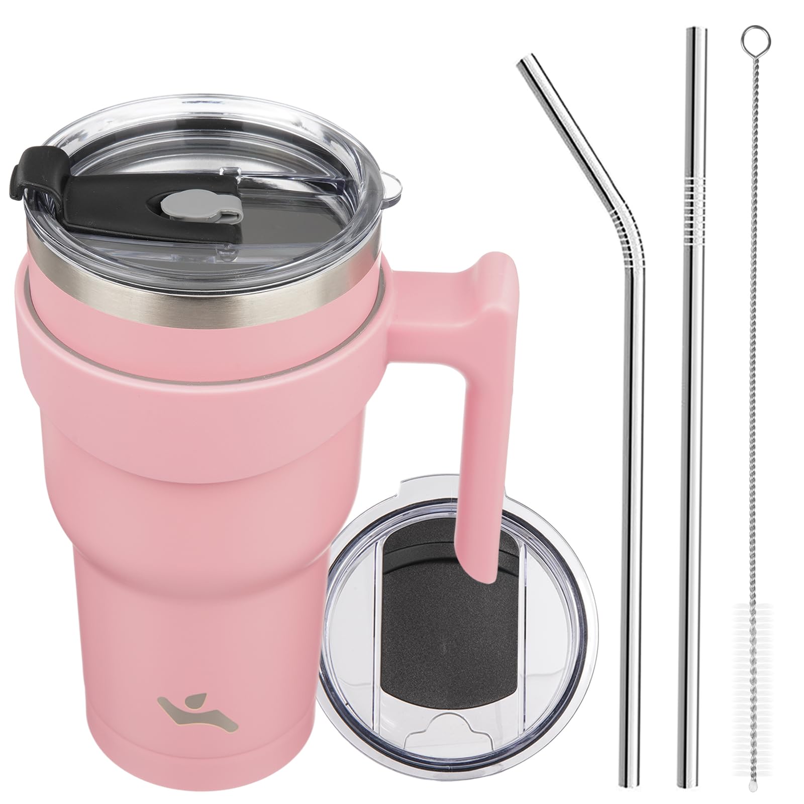 Konokyo 30 oz Tumbler with Handle and 2 Straw 2 Lid, Insulated Water Bottle Stainless Steel Vacuum Cup Reusable Travel Mug, Ligh