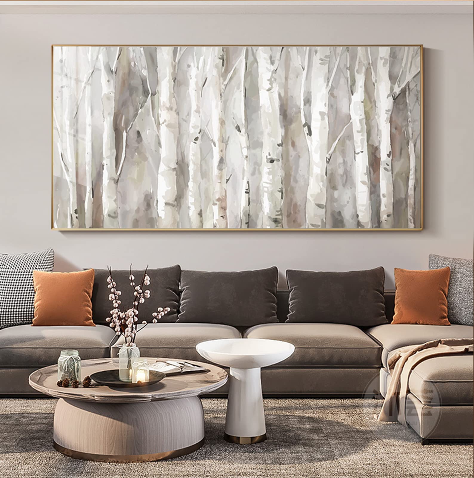 Framed White Birch Trees Wall Art Canvas For Bedroom, Large Landscape Forest Wall Painting For Living Room,Kitchen Office Home D