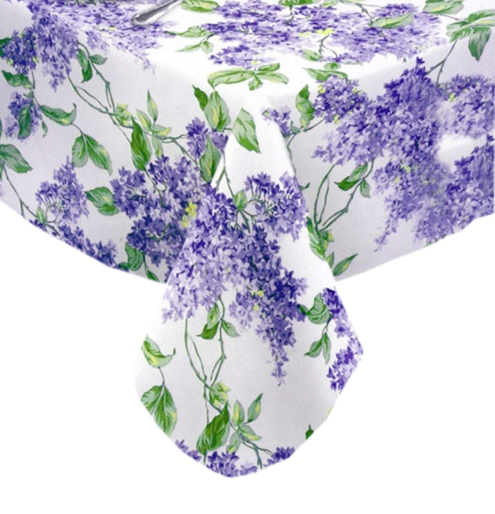 Lilac Fields Heavy 4 Gauge Vinyl Flannel Backed Tablecloth, Purple Lilacs Floral Indoor/Outdoor Wipe Clean Picnic, Kitchen, Dini