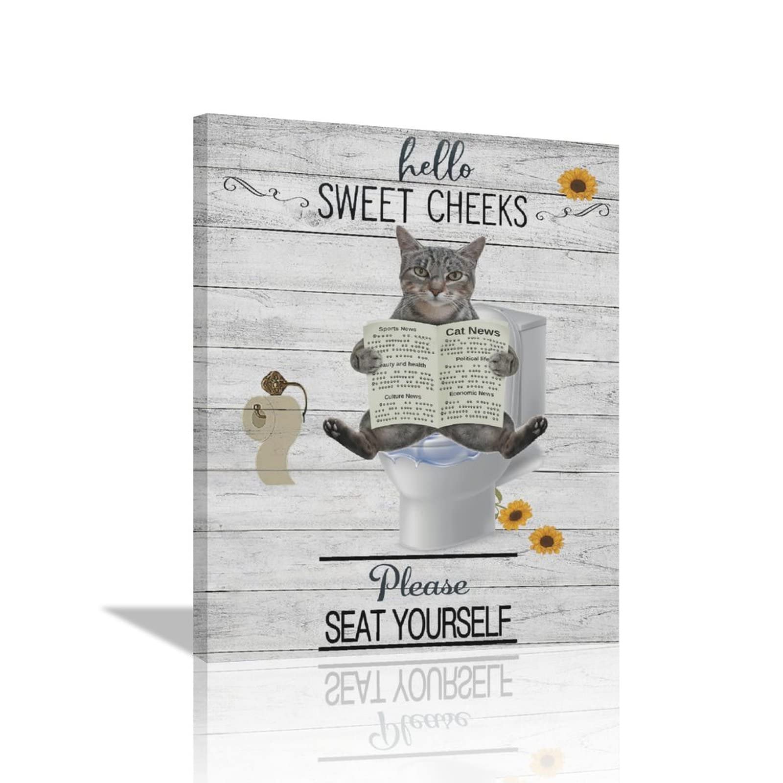 Funny Cat Bathroom Wall Art Cat Bathroom Pictures Wall Decor Cute Animal Cat On Toilet Canvas Painting Print Rustic Farmhouse Ba