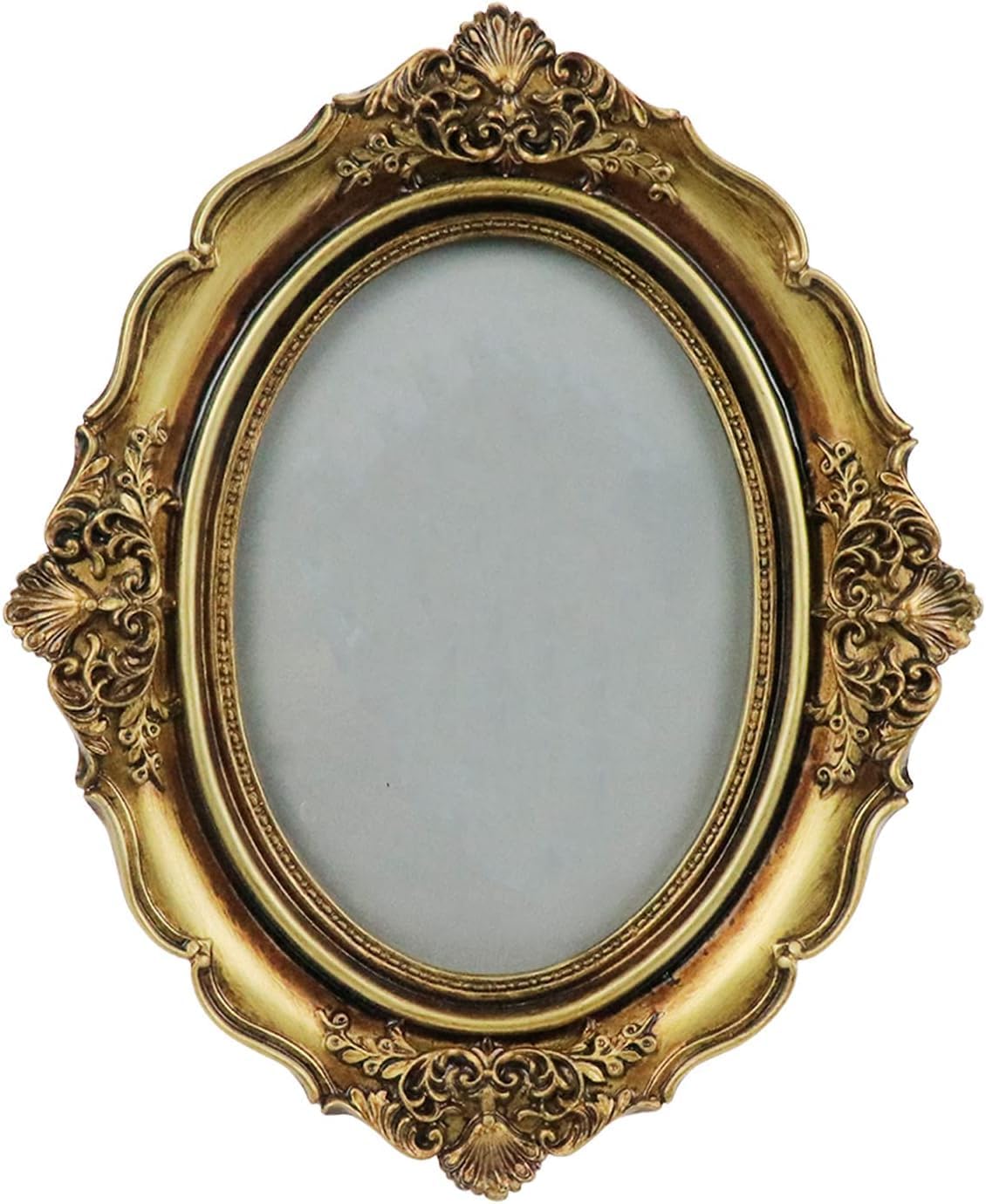 Bitray Vintage Picture Frame 5 x 7 Inch Oval Elegant Antique Photo Frames with Glass Front, Bronze Gold Tabletop Display