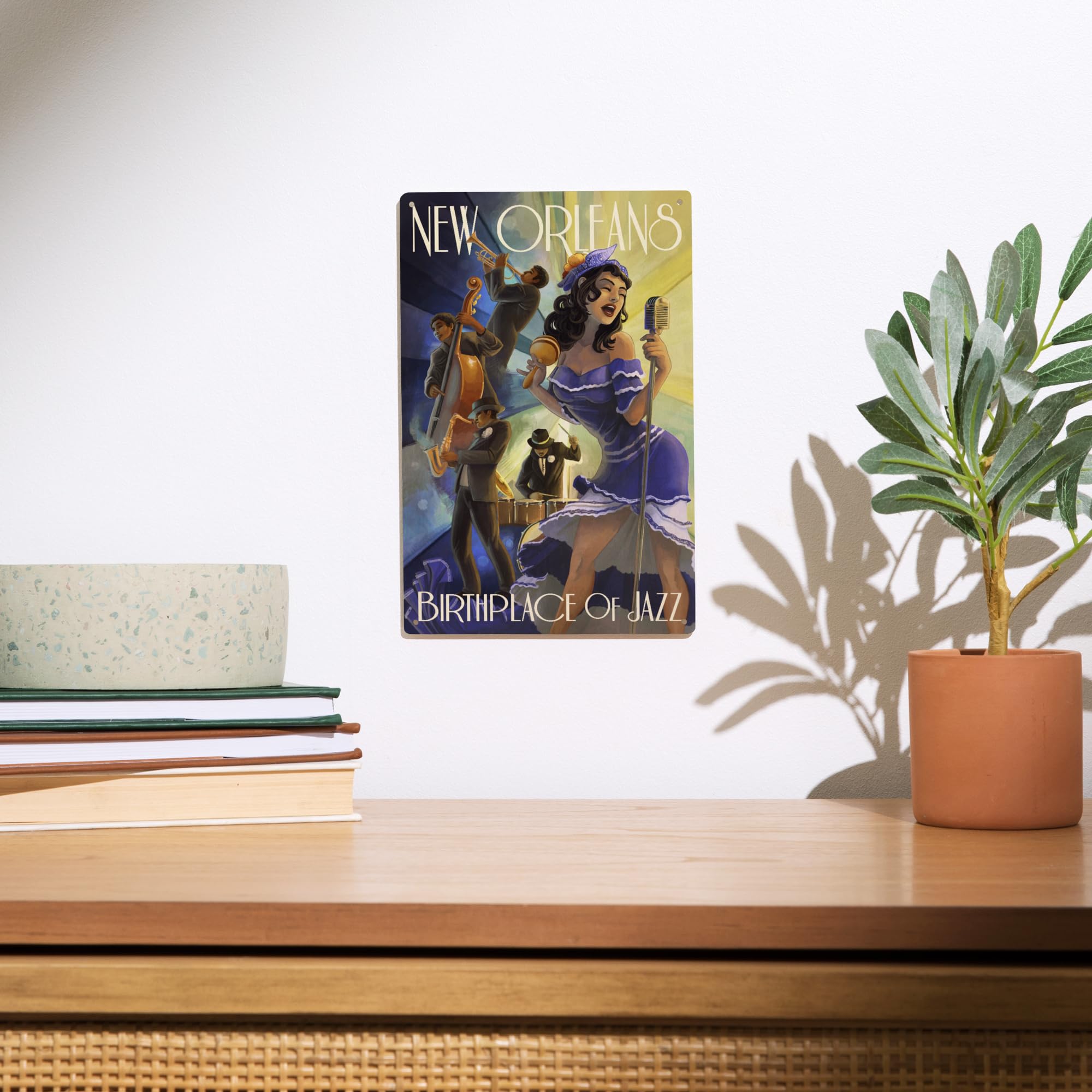 Lantern Press 6x9 Inch Wood Sign, Ready to Hang Wall Decor, New Orleans, Louisiana, Jazz Scene