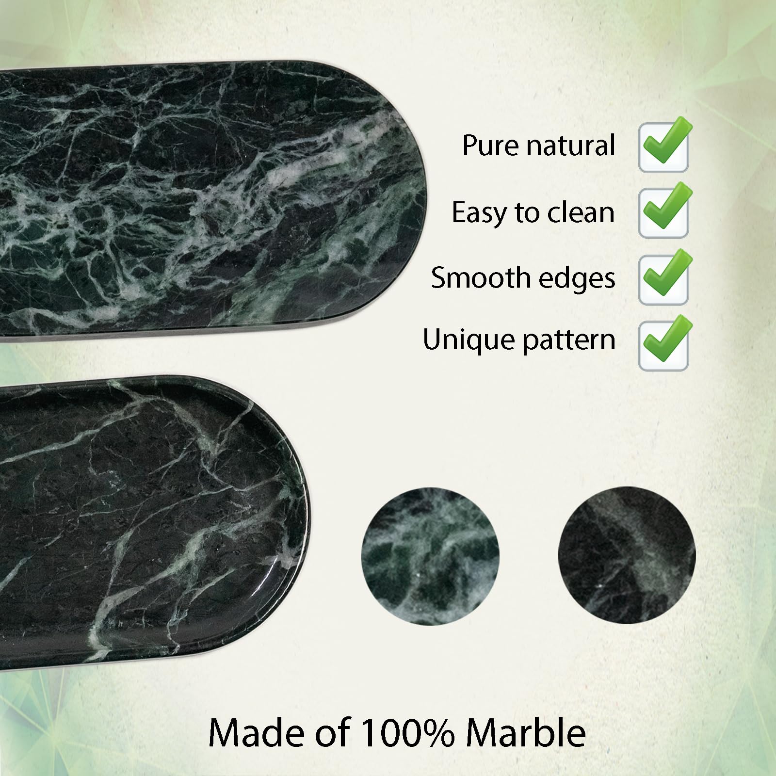 VEROBELL Emerald Green Marble Tray | Bathroom Jewelry Organizer | Spa-Quality Perfume Tray for Dresser, Nightstand, Makeup Table