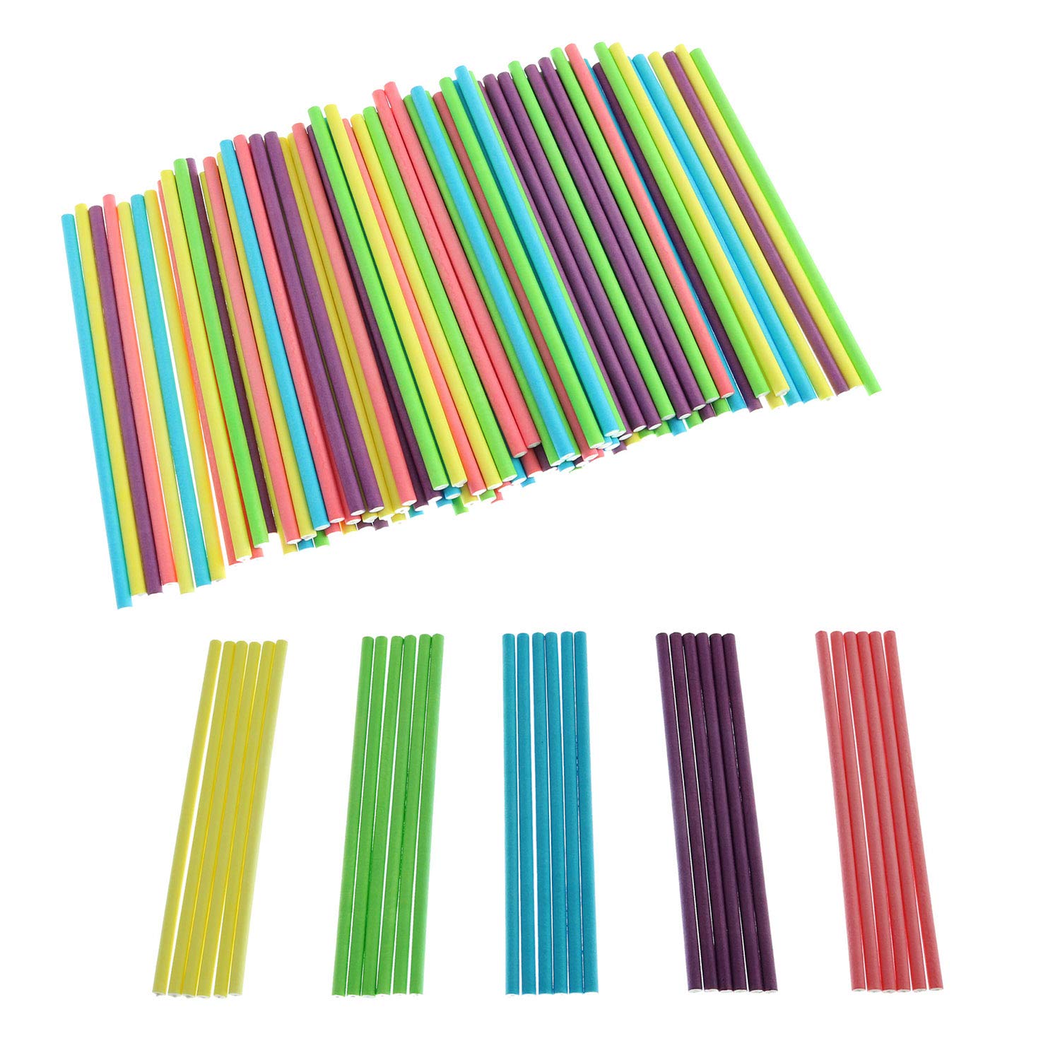 Zyamy 100Pcs Colored Cake Pop Sticks 10X3.5Mm 4 Inch Lollipop Sticks 5Colors Diy Bakeware Cake Kitchen Gadgets
