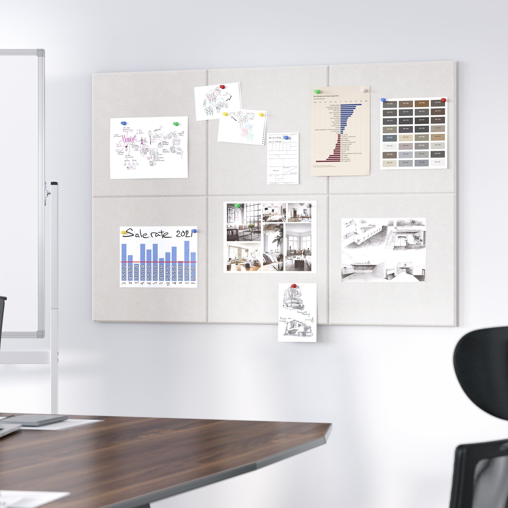 Neatsure Large Cork Board for Wall, 36 x 24 Bulletin Board with Pushpins, 6 Panels Felt Tiles Tack Push Pin Board for Office, Li