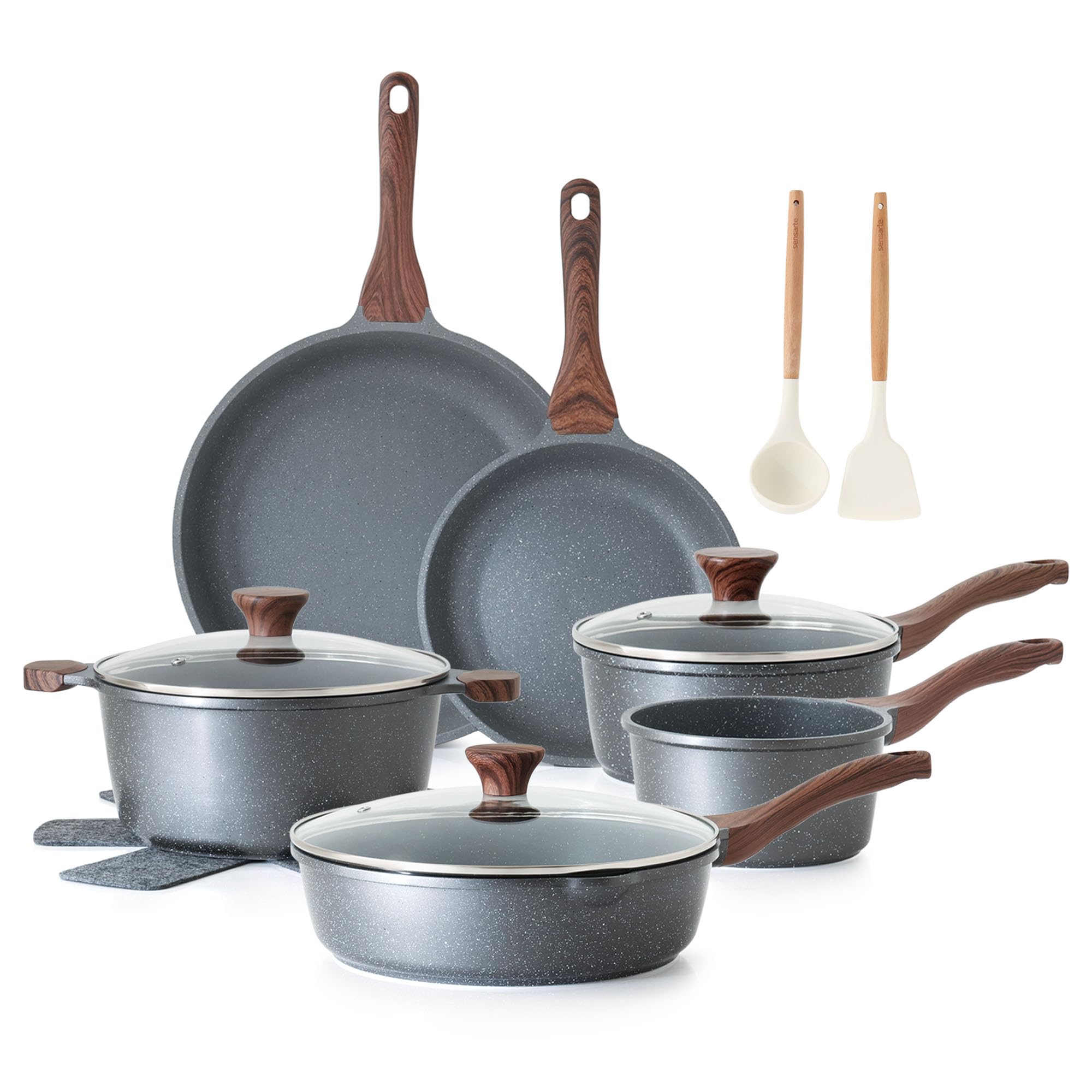 SENSARTE Nonstick Cookware Set 16-Piece, Healthy Pots and Pans Set, Non-stick Kitchen Cooking Set with Stay-Cool Handles, Silico