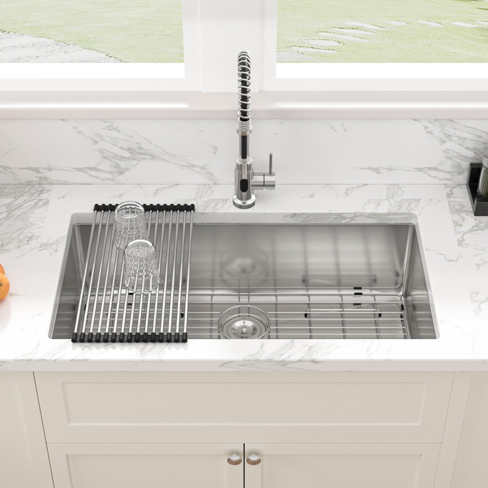 Sarlai 35 Kitchen Sink Undermount Stainless Steel - 35 X 19 Inch Undermount Sink Big Single Bowl Stainless Steel 16 Gauge Under