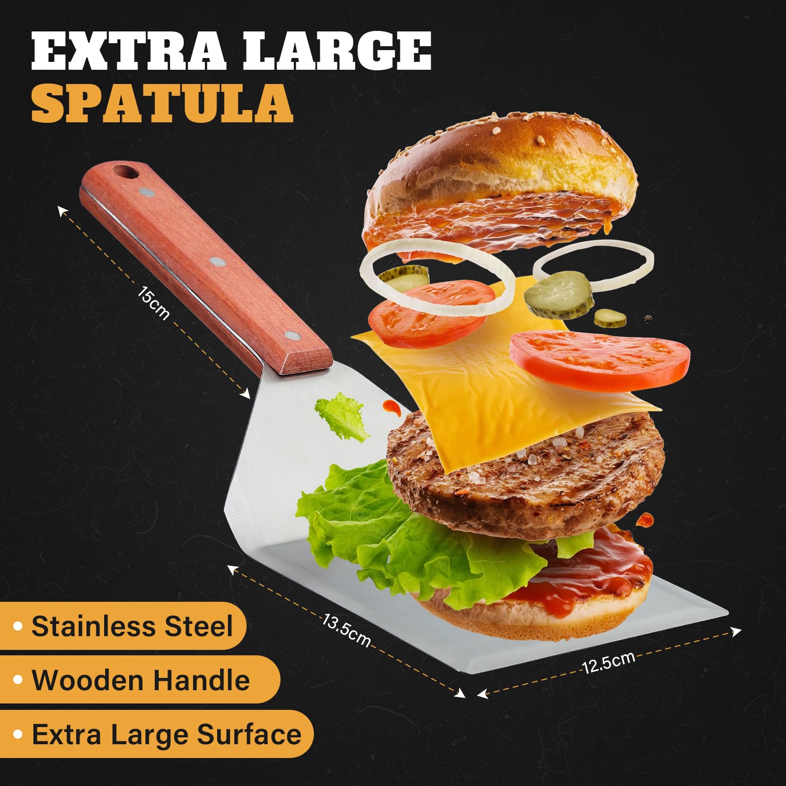 Purplebird Extra Large Grill Spatula Set Stainless Steel Smash Burger Spatula Kit, 5.5 X 5 Inch Bbq Griddle Spatula And Grill Sc