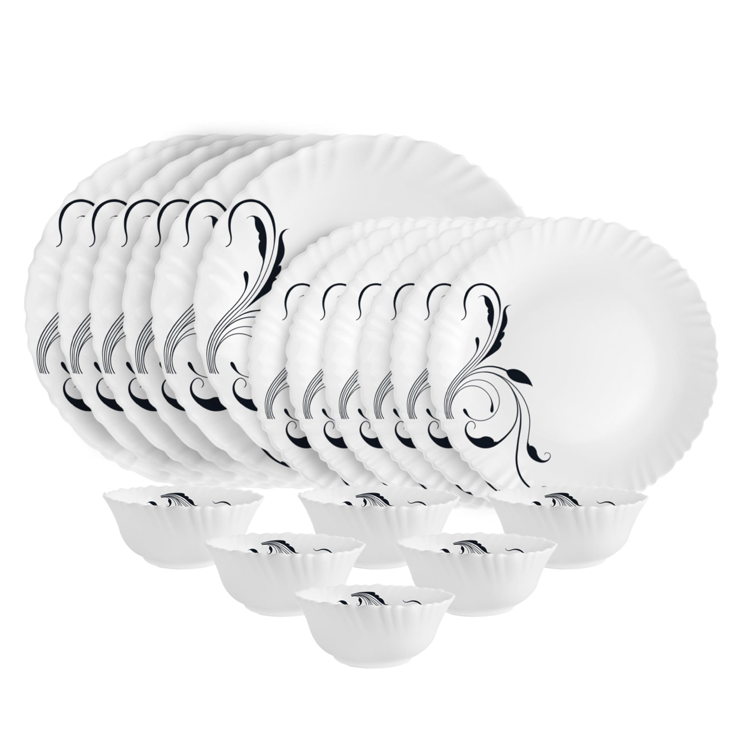 Cello Opalware Dazzle Series Twirla Dinner Set | Microwave & Dishwasher Safe | Light-Weight & Thermal Resistant | Crockery Set F