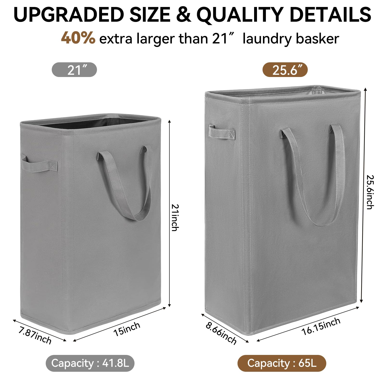 Chrislley 25-Inches Slim Laundry Hamper 60L Narrow Laundry Basket With Handle Foldable Dirty Clothes Portable Skinny Hamper Orga