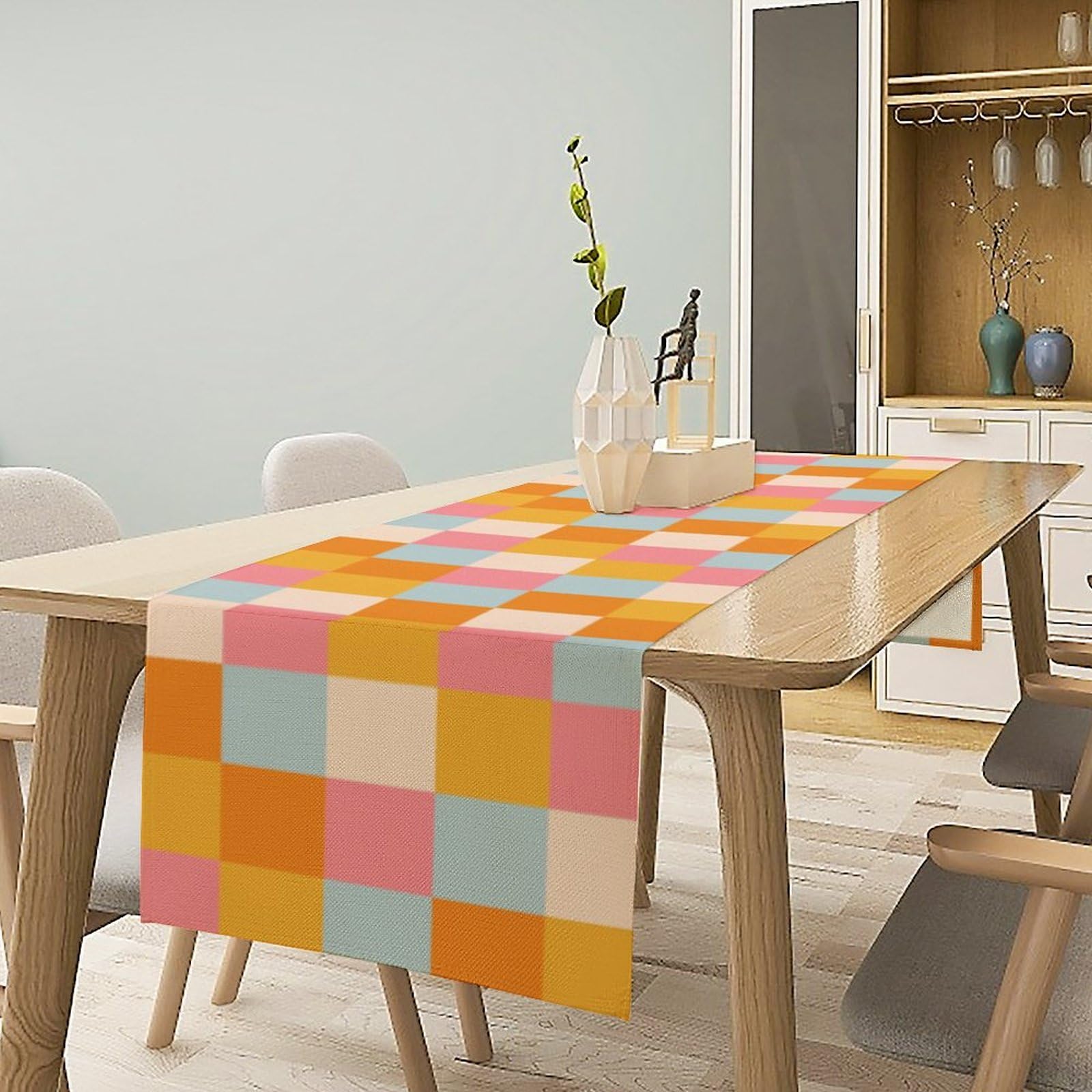 70s Hippie Table Runner Vintage Geometric Square Square Grid Yellow Orange Pink Blue 1960s 1970s Retro Country Farmhouse Dinner