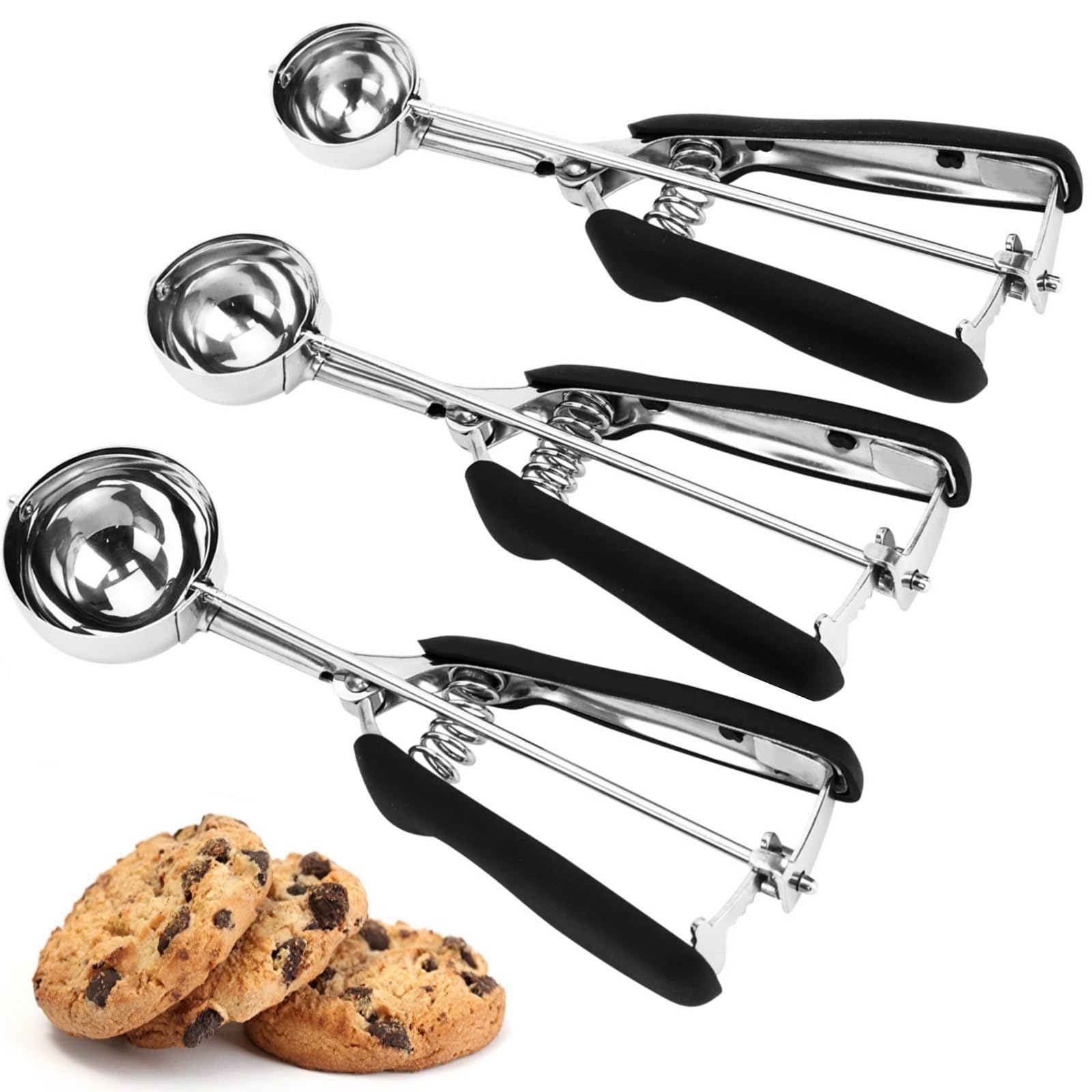 Cookie Scoop Set, 3Pcs Ice Cream Scoop, Cookie Scoops For Baking Set Of 3, 18/8 Stainless Steel Cookie Scooper For Baking, Ice C