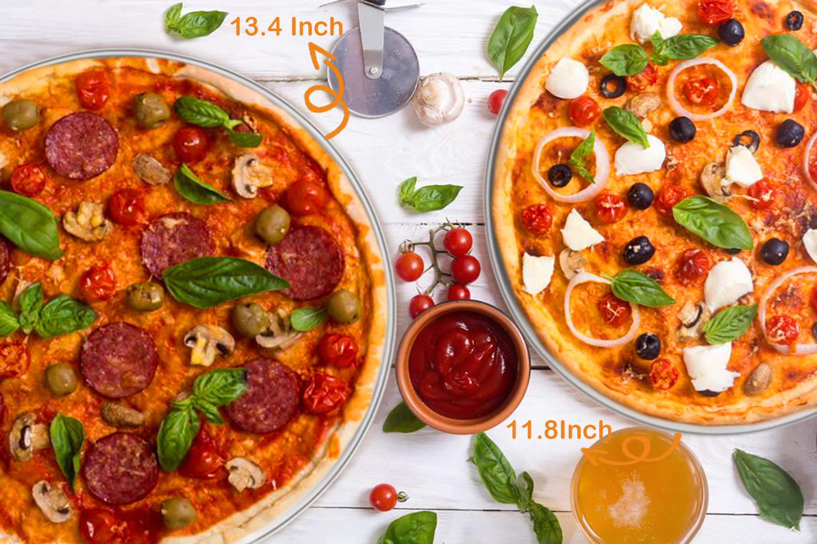 Teamfar Pizza Pan, 10    & 12    & 13.4   , 3 Pcs Pizza Pan Set Stainless Steel Pizza Pan Round Pizza Oven Pans Tray For Baking