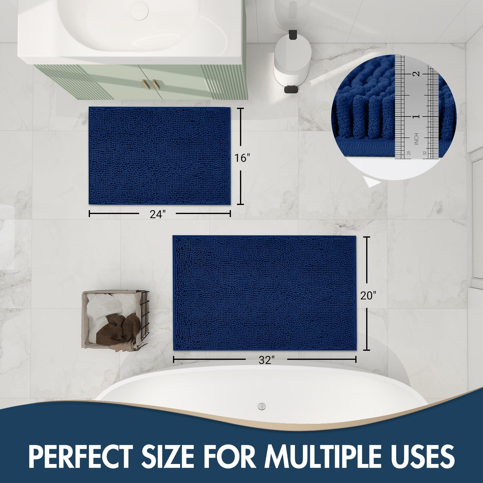 Treetone Shaggy Bathroom Rugs Sets 2 Piece, Plush Bath Mat Set Soft Chenille Bathroom Mat With Non-Slip Backing, Absorbent Rug S
