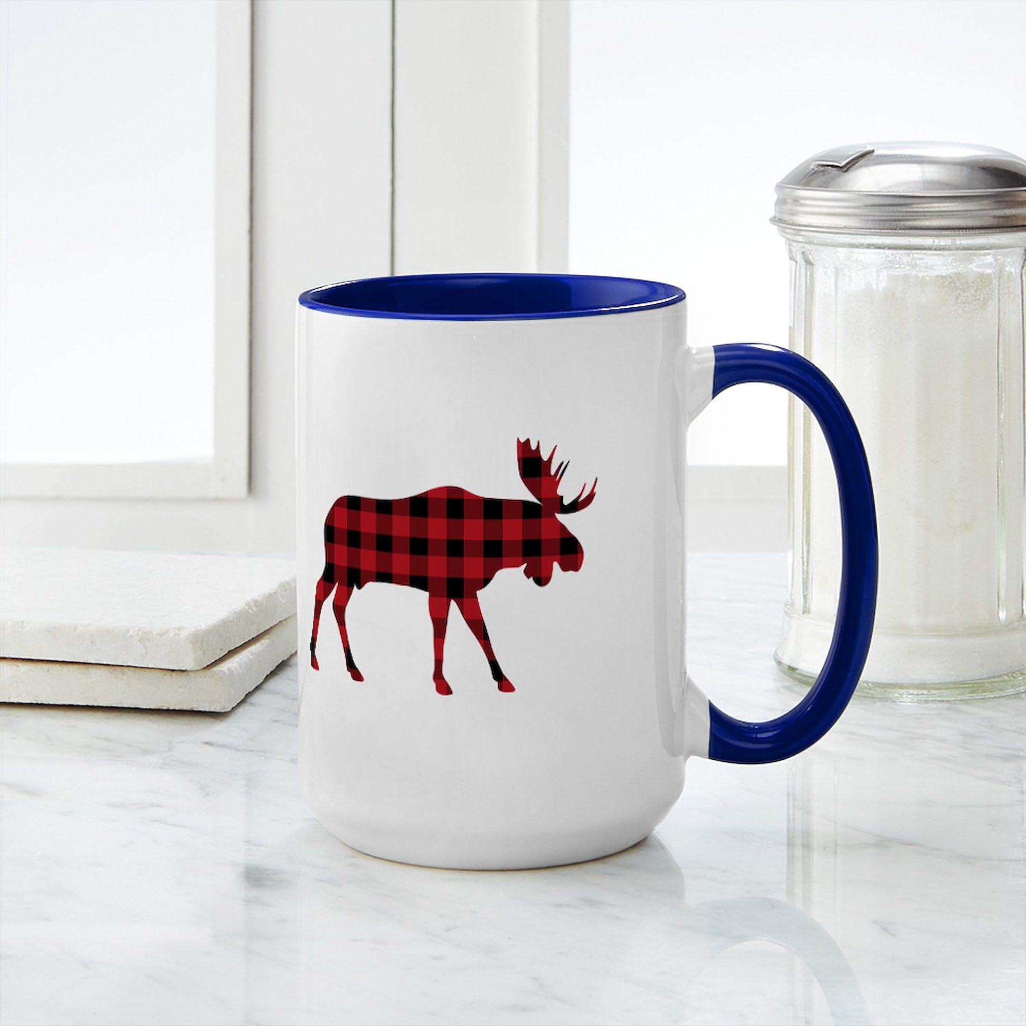 CafePress Plaid Moose Animal Silhouette Mugs 15 oz (444 ml) Ceramic Coffee Mug