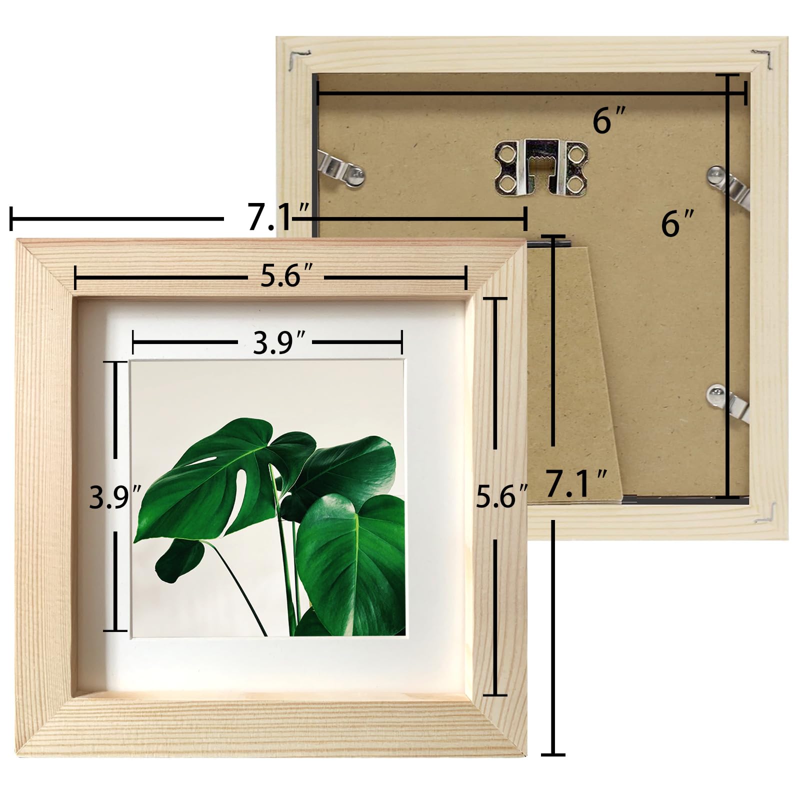 LEKAIYA 6x6 Picture Frames Set of 2, Square Grain Solid Wood Photo Frame for Tabletop or Wall Mounting