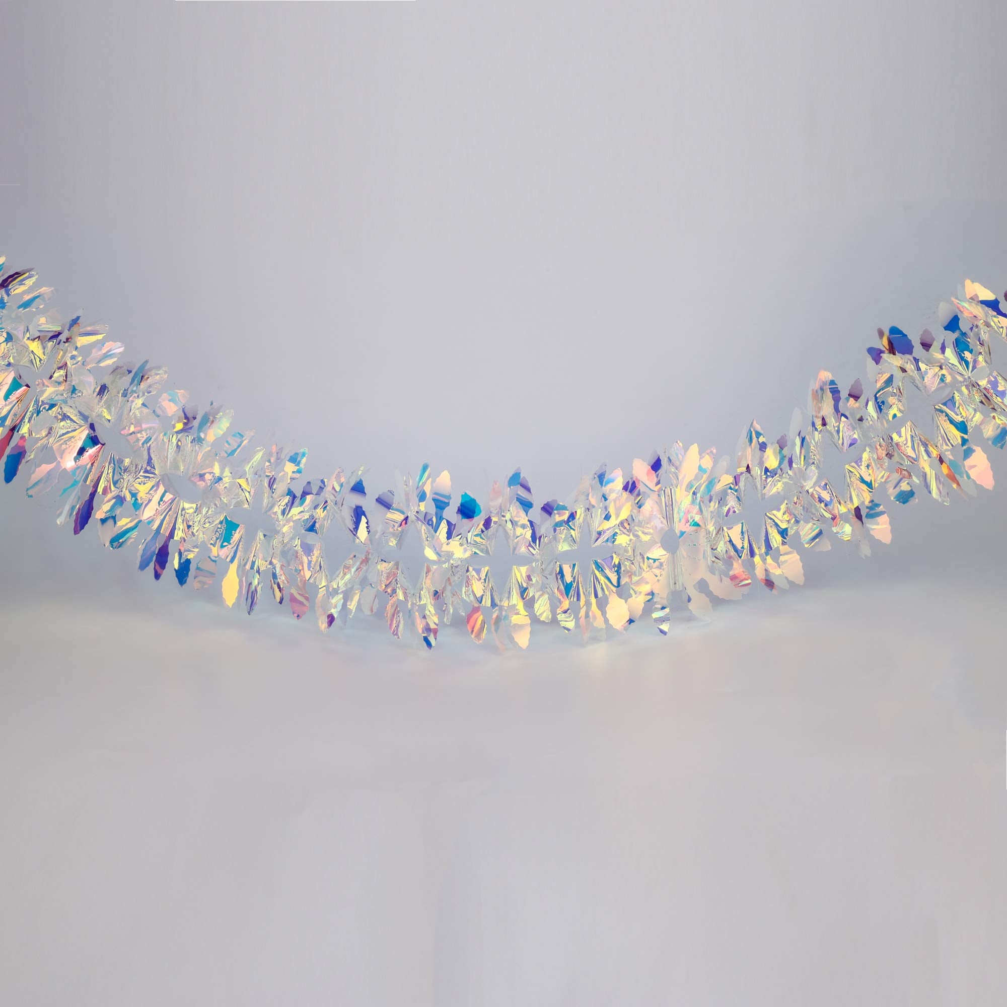 Iridescent Hanging Decorations Garland, 6ft Long Roll Shiny Foil Metallic Banner for Christmas, Bridal Shower, Wedding, Birthday
