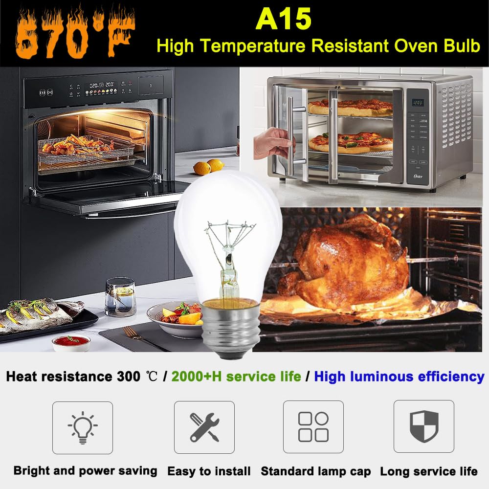 Appliance Oven Light Bulb A15 40W High Temperature 300 Degree Resistant For Microwave Oven 16-Inch Lava Lamp Range Hood Refriger