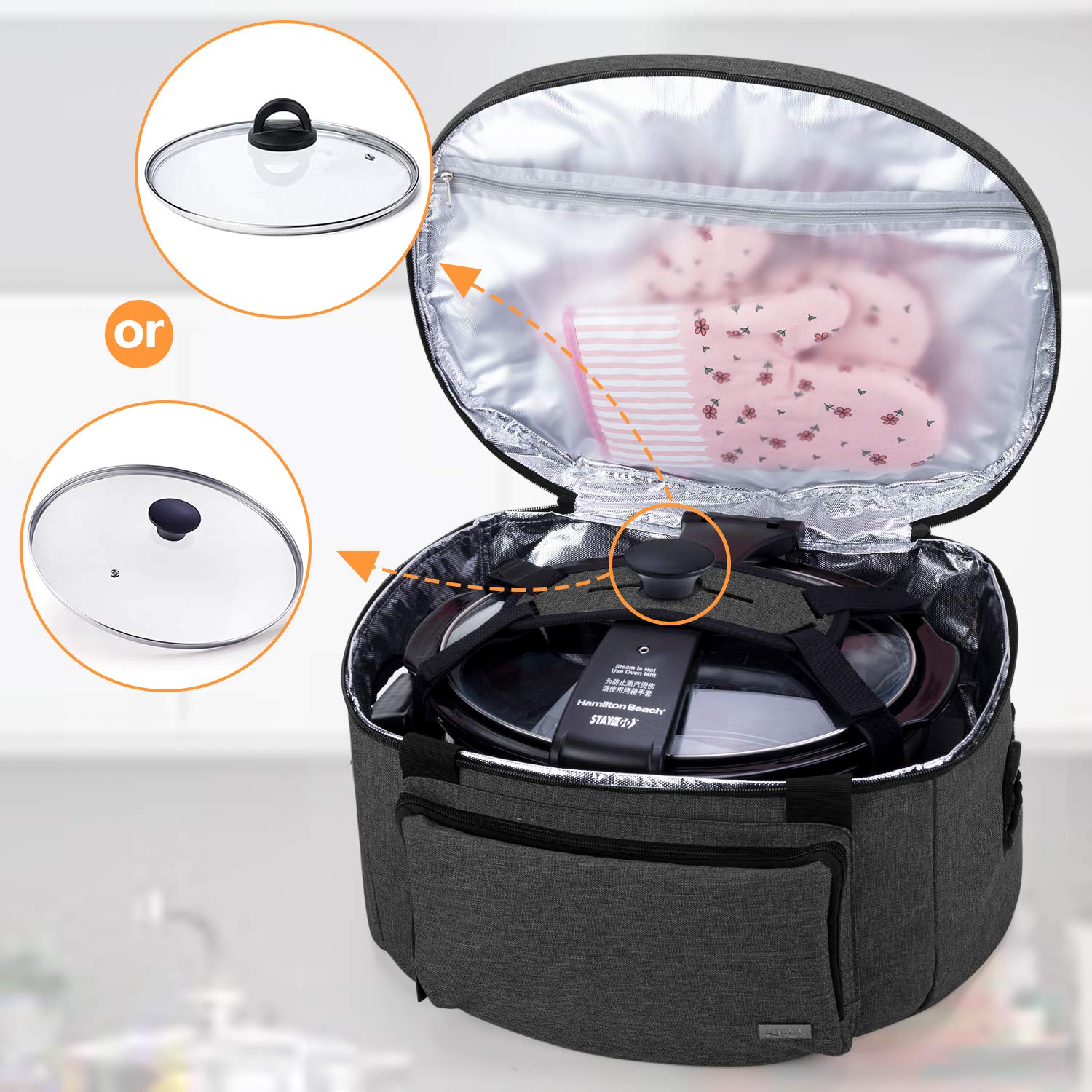 Luxja Insulated Slow Cooker Bag (With A Bottom Pad And Lid Fasten Straps), Slow Cooker Carrier Fits For Most 6-8 Quart Oval Slow