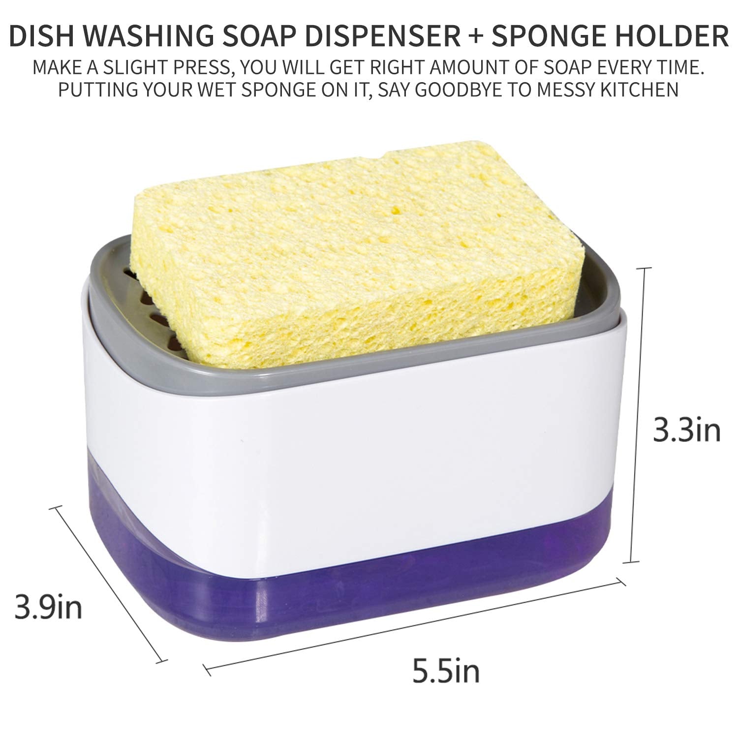Dish Soap Dispenser For Kitchen, Soap Dispenser And Sponge Holder, Countertop Soap Pump Dispenser, 2-In-1 Soap Dispenser-One Han
