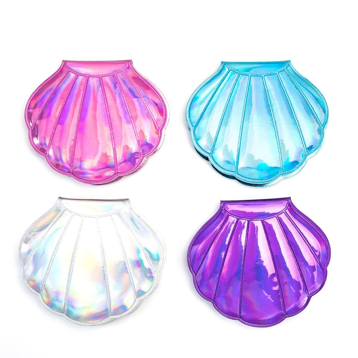 Auear, 4 Pack Glitter Shell Mirror Double-Sided Magnification Makeup Mini Portable Foldable Handheld Compact For Purse Handbag P